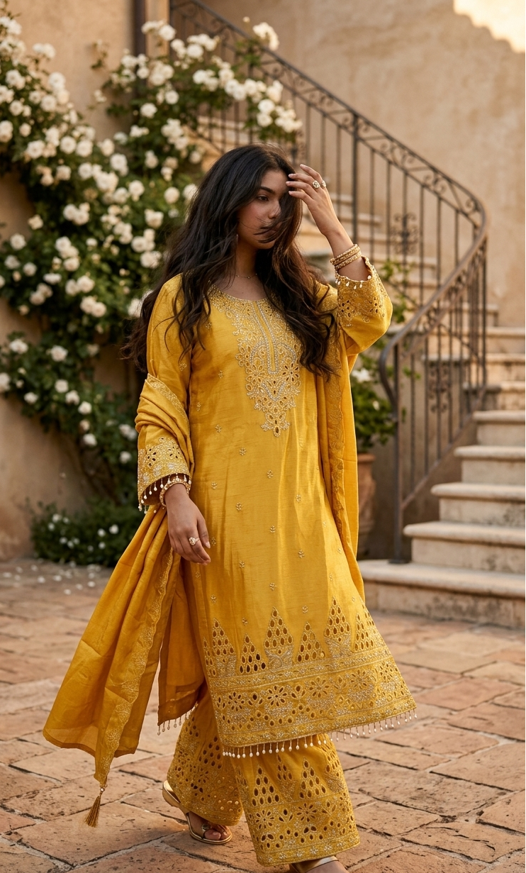 Amara - Sunlit Charm Embroidered Suit Set
