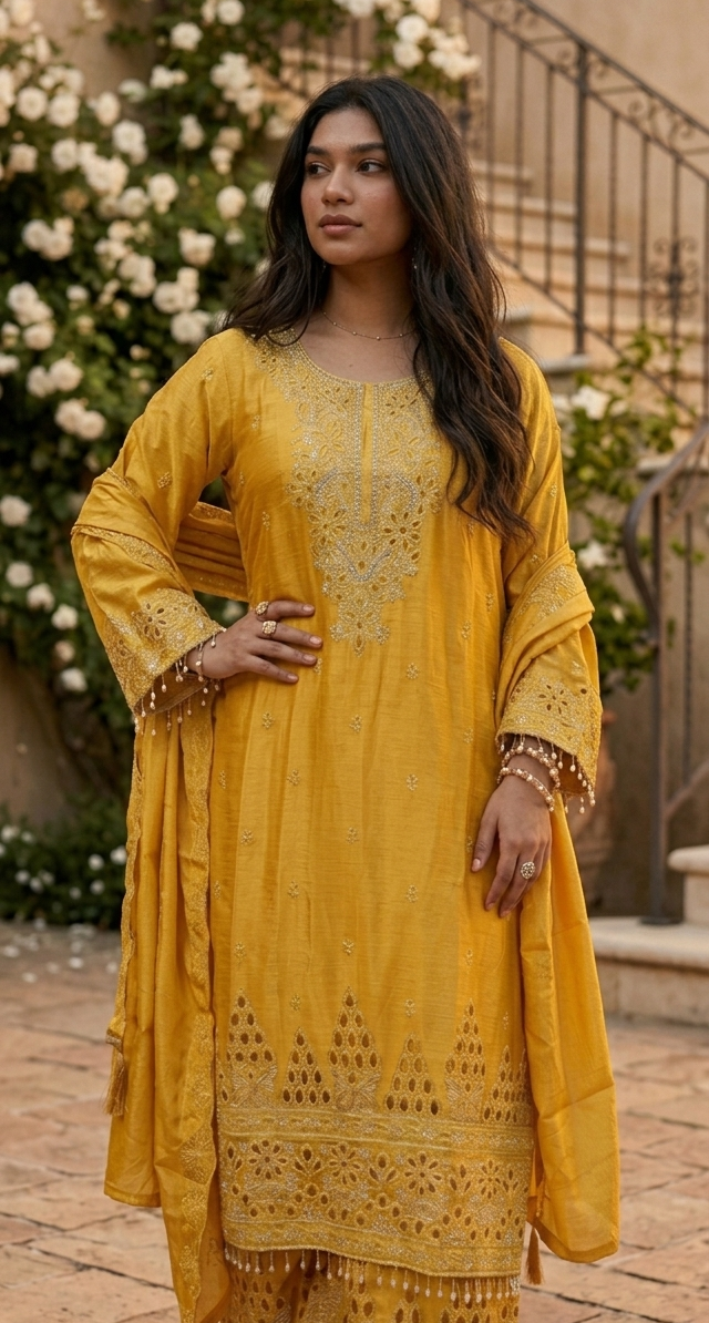 Amara - Sunlit Charm Embroidered Suit Set