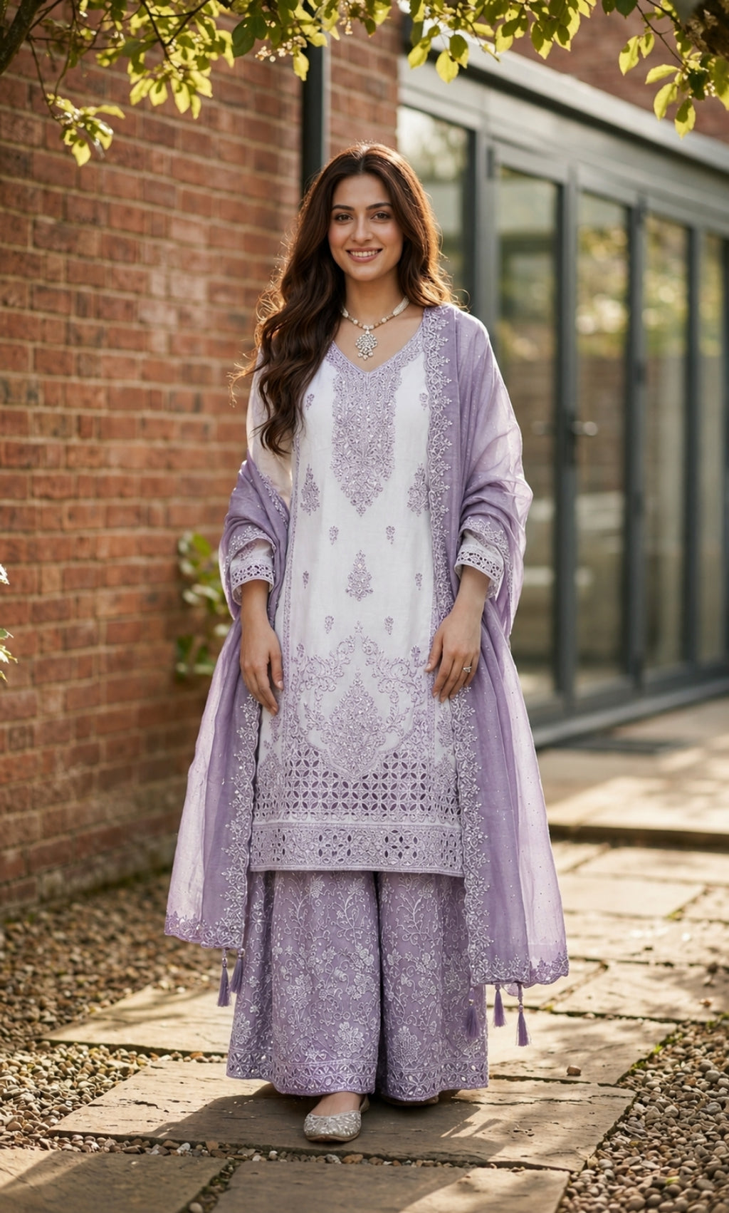 Falak - Ivory Elegance Embroidered Suit Set