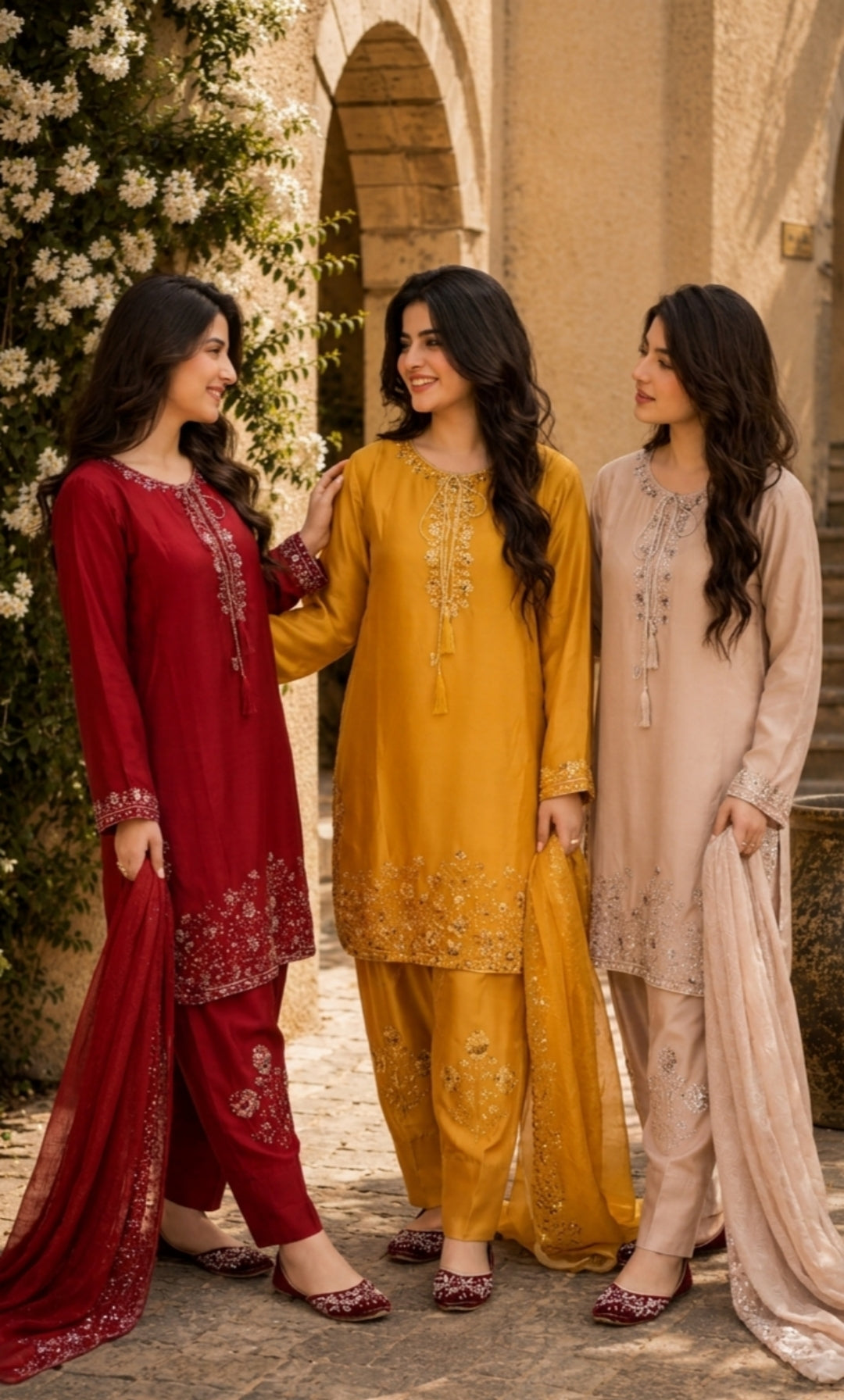 Afifa- Golden Aura Embroidered Suit Set