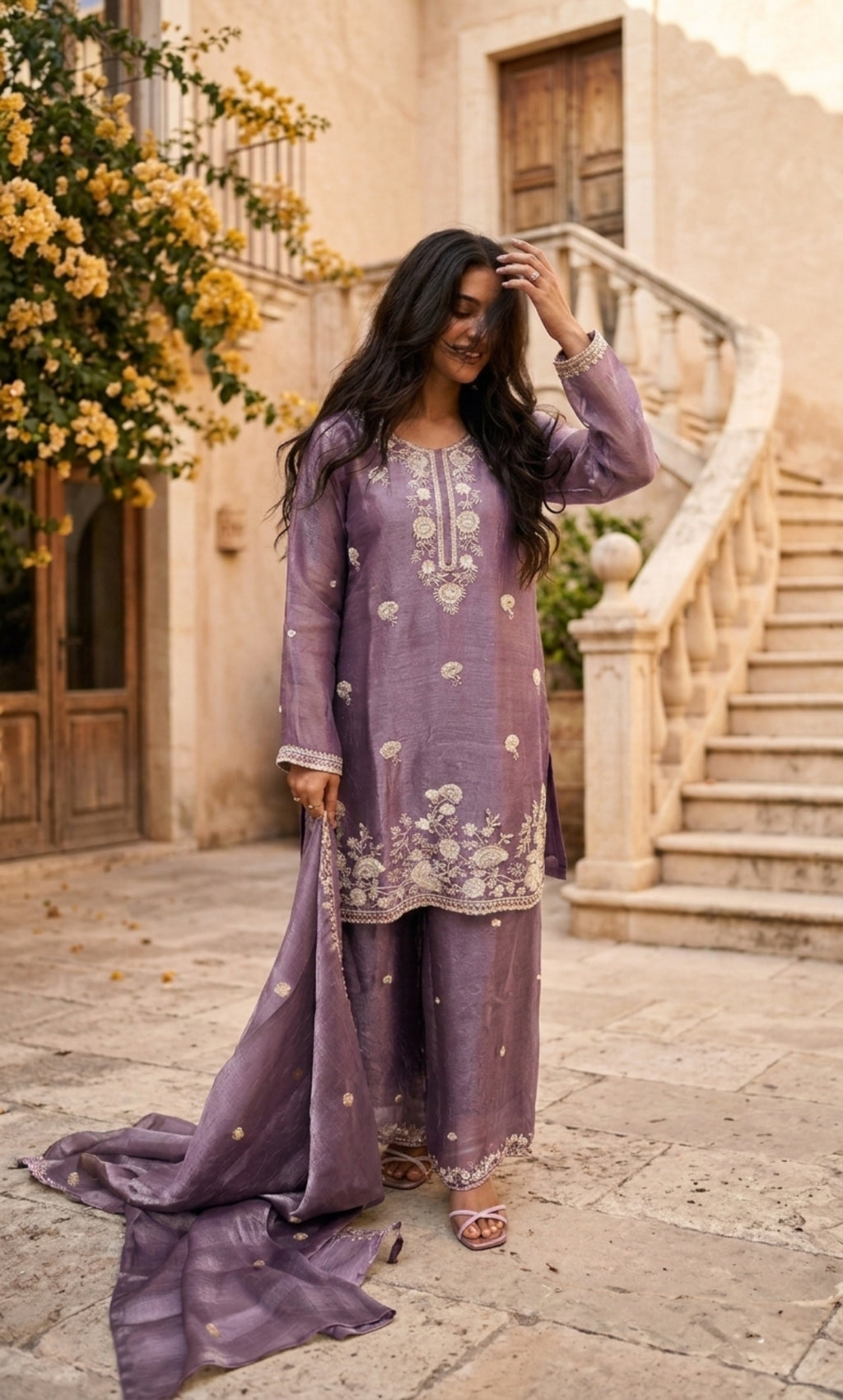 Hania - Sage Serenity Embroidered Suit Set