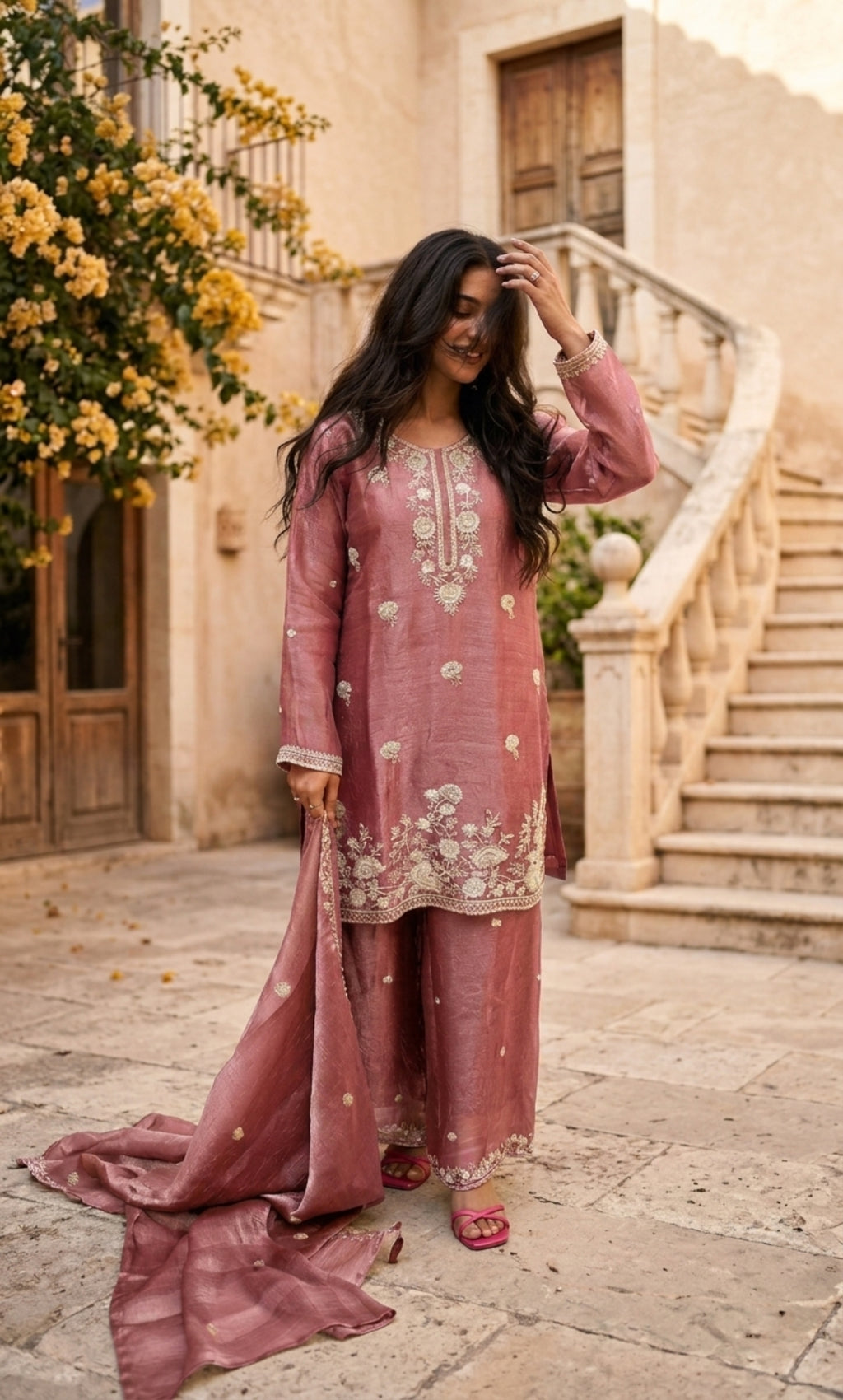 Hania - Sage Serenity Embroidered Suit Set