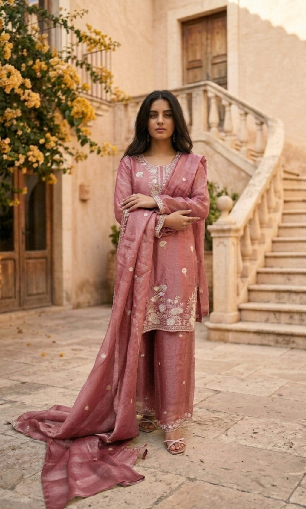 Hania - Sage Serenity Embroidered Suit Set