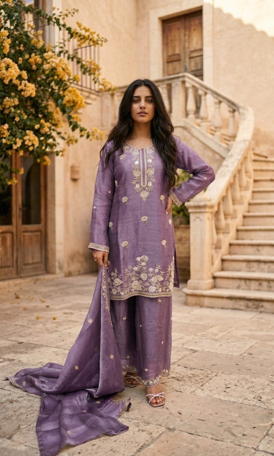 Hania - Sage Serenity Embroidered Suit Set