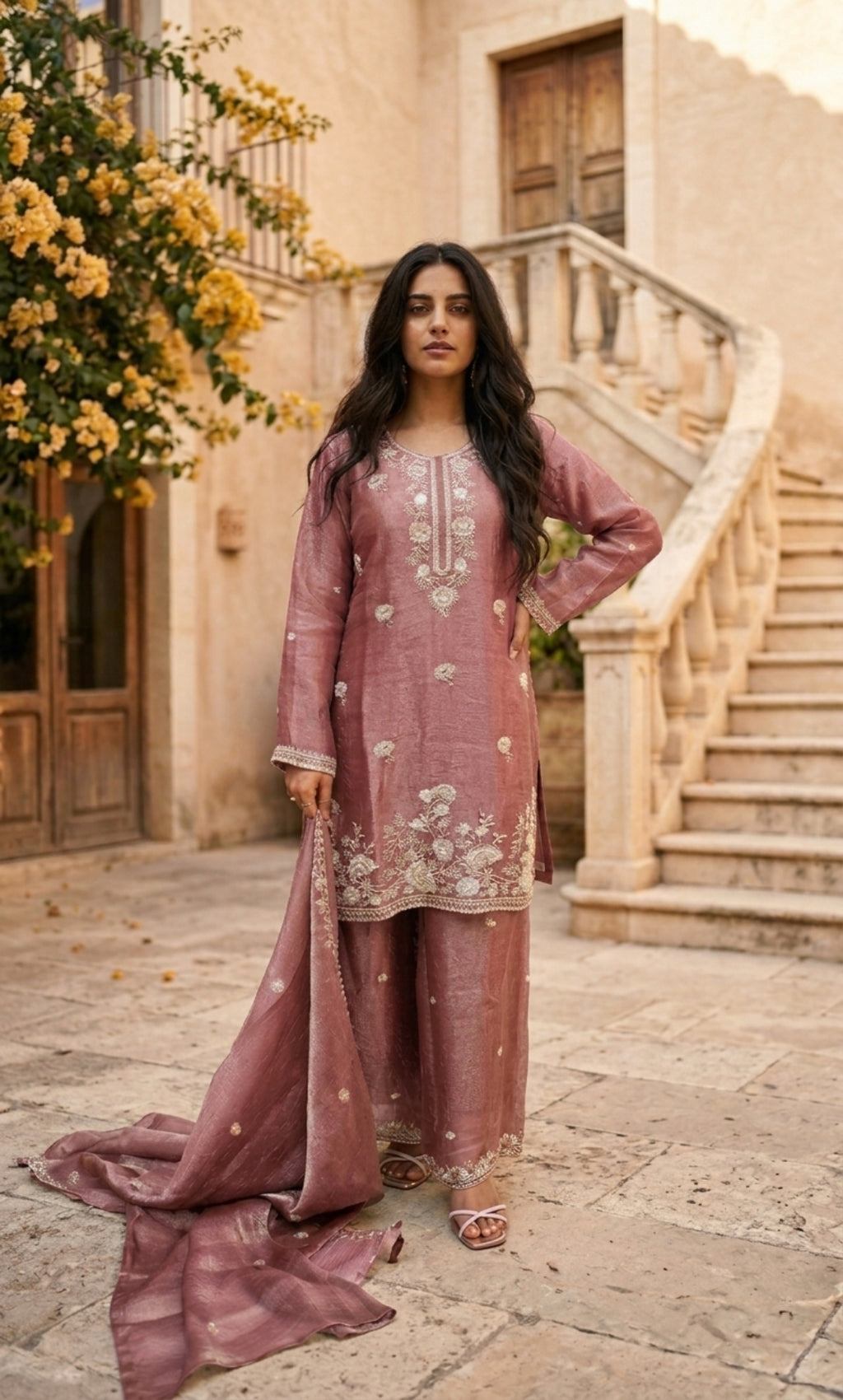 Hania - Sage Serenity Embroidered Suit Set