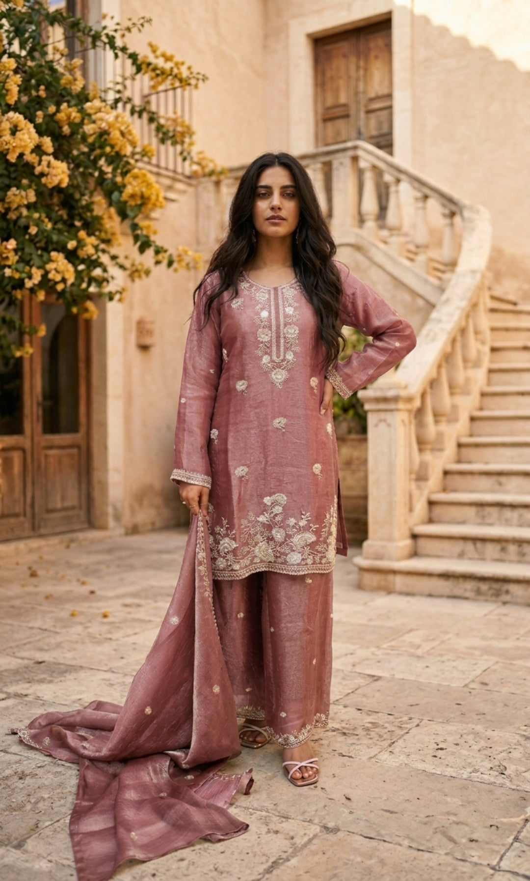 Hania - Sage Serenity Embroidered Suit Set