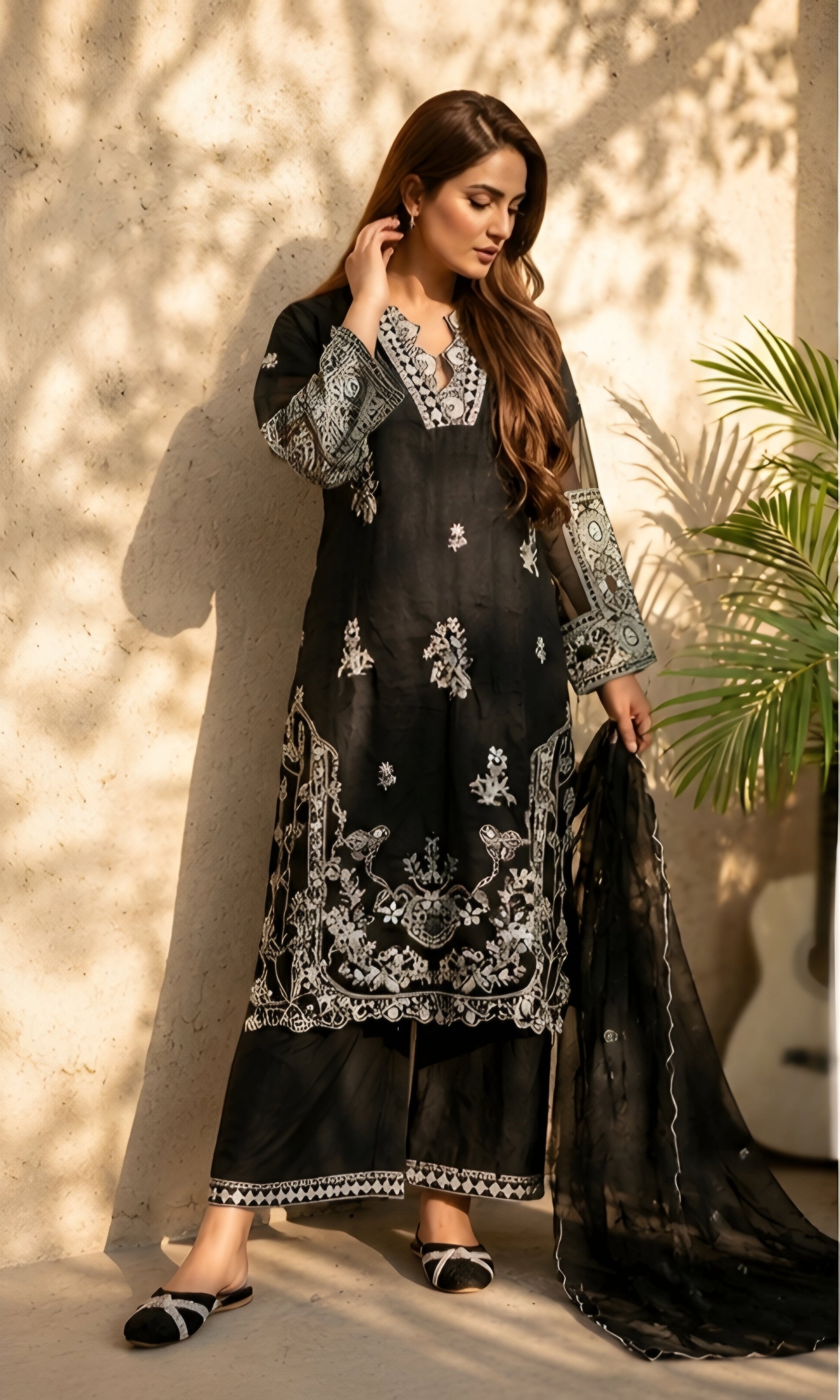 Arzoo-Midnight Grace Embroidered Suit Set