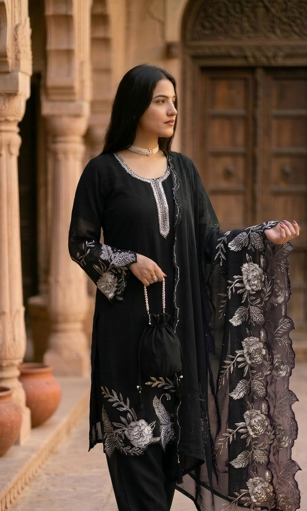 Sara- Crimson Royale Embroidered Suit Set