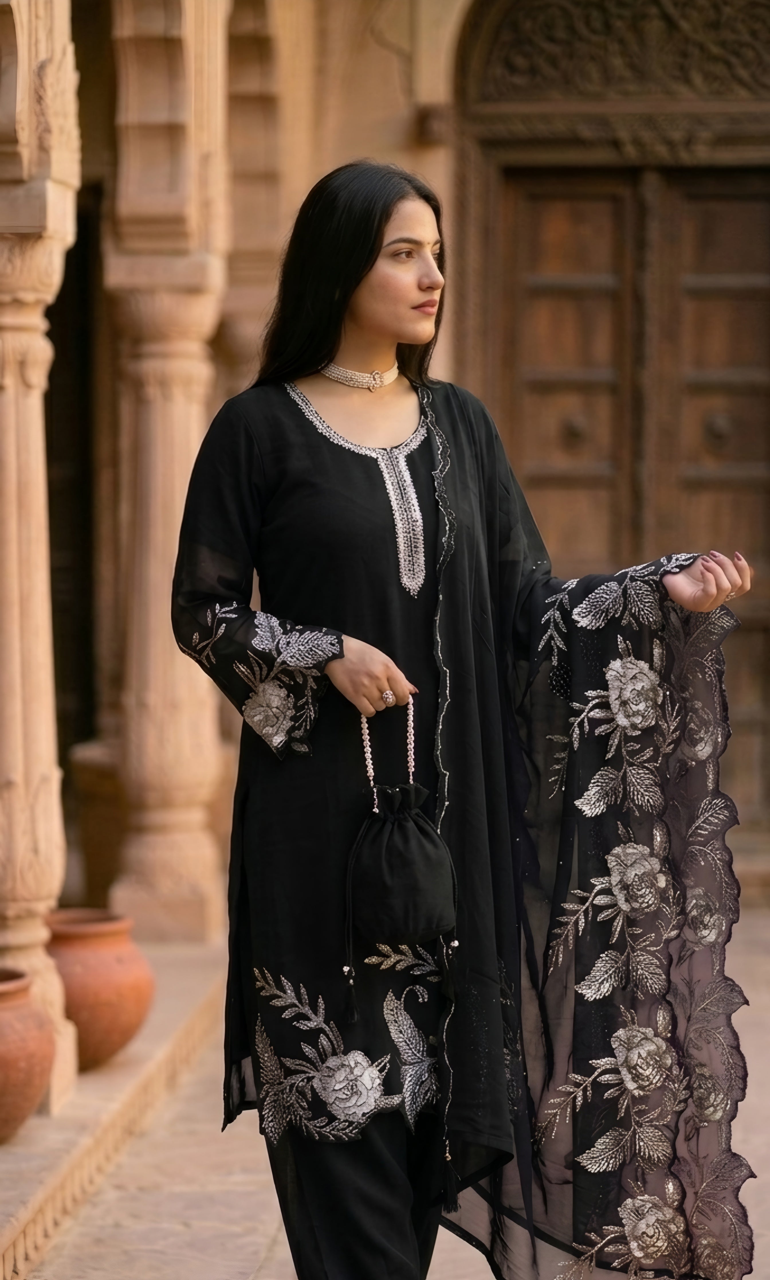 Sara- Crimson Royale Embroidered Suit Set