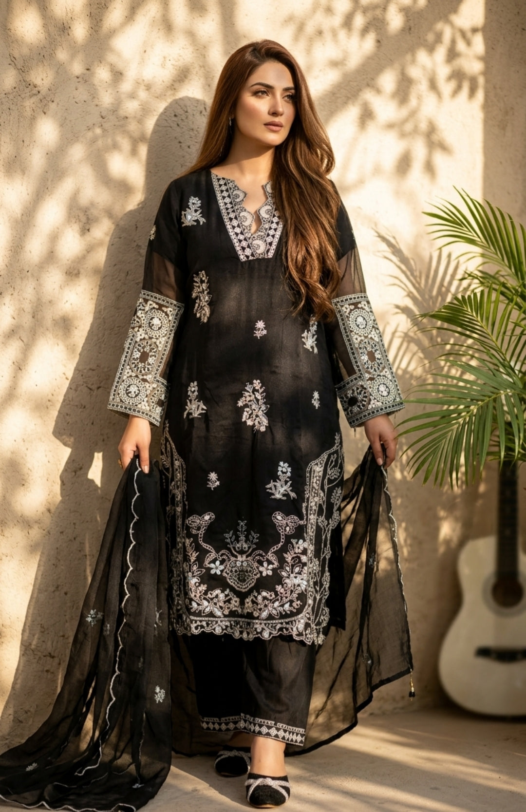 Arzoo-Midnight Grace Embroidered Suit Set