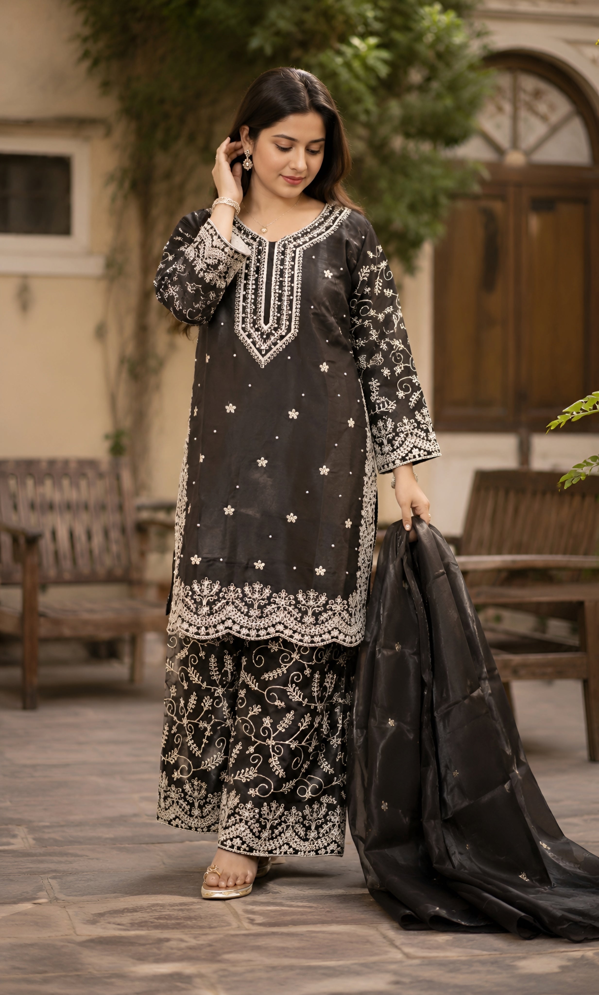Gulmohar - Onyx Elegance Embroidered Suit Set