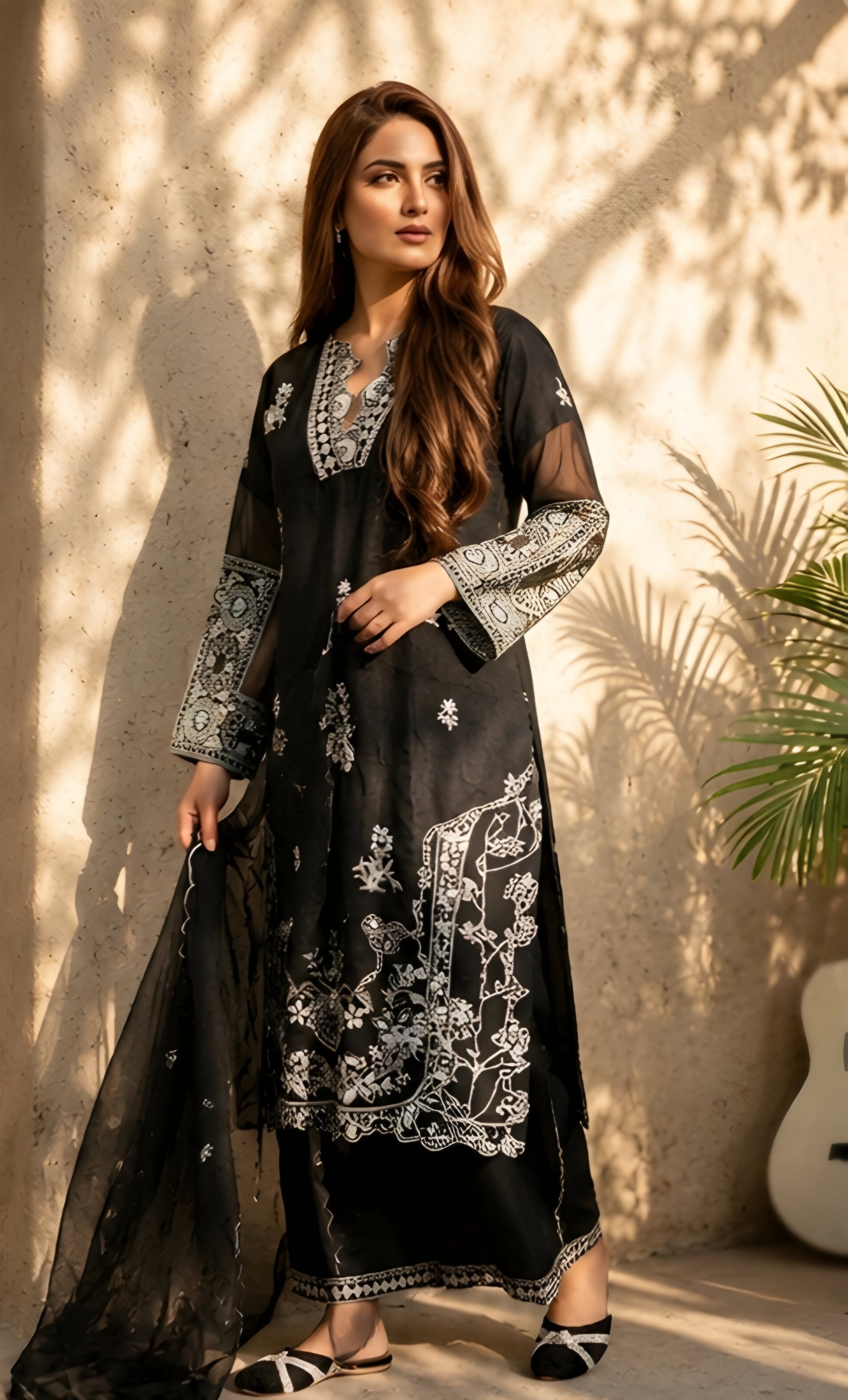 Arzoo-Midnight Grace Embroidered Suit Set