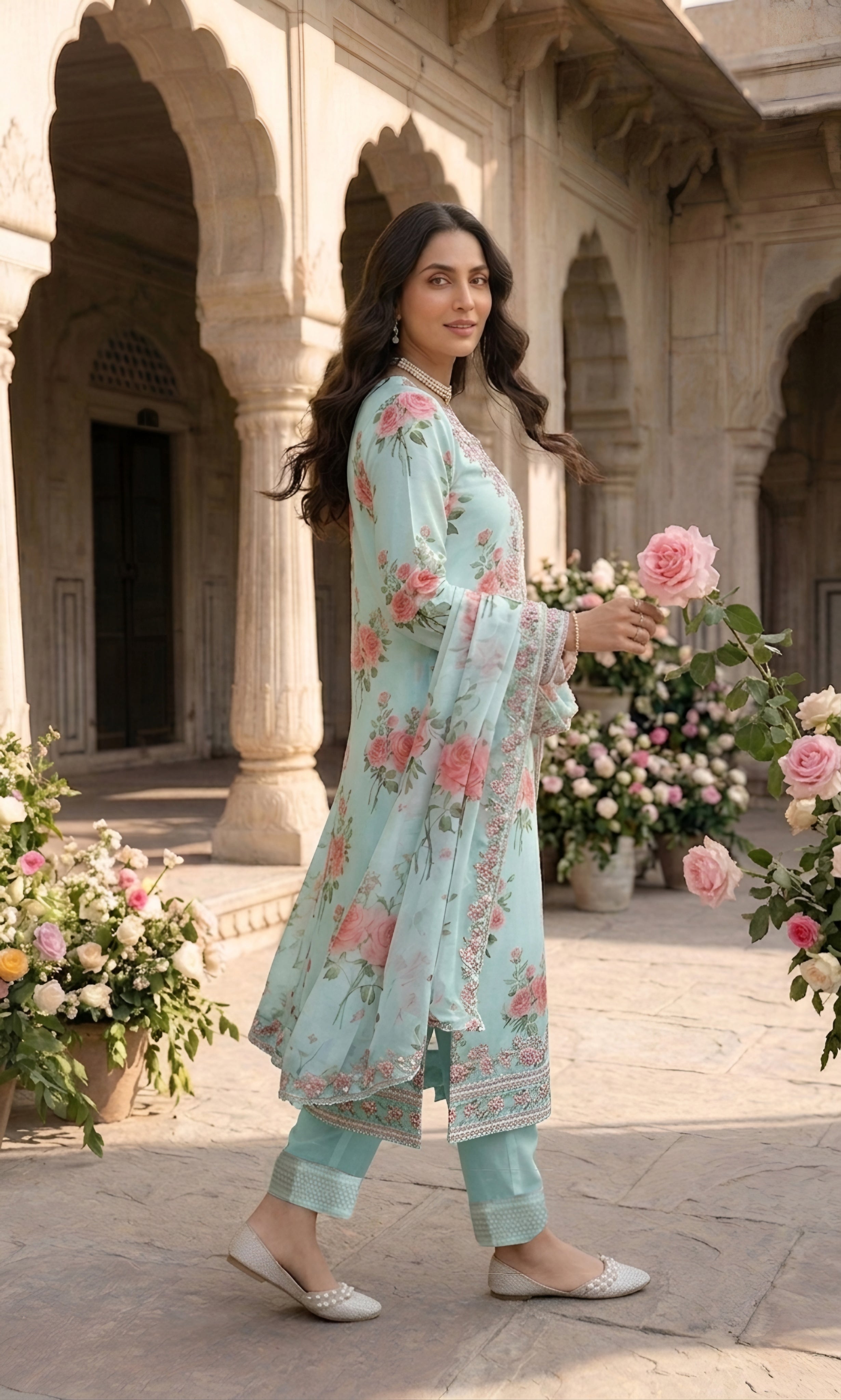 Ajraa-Elegant Floral Embroidered Ethnic Suit Set
