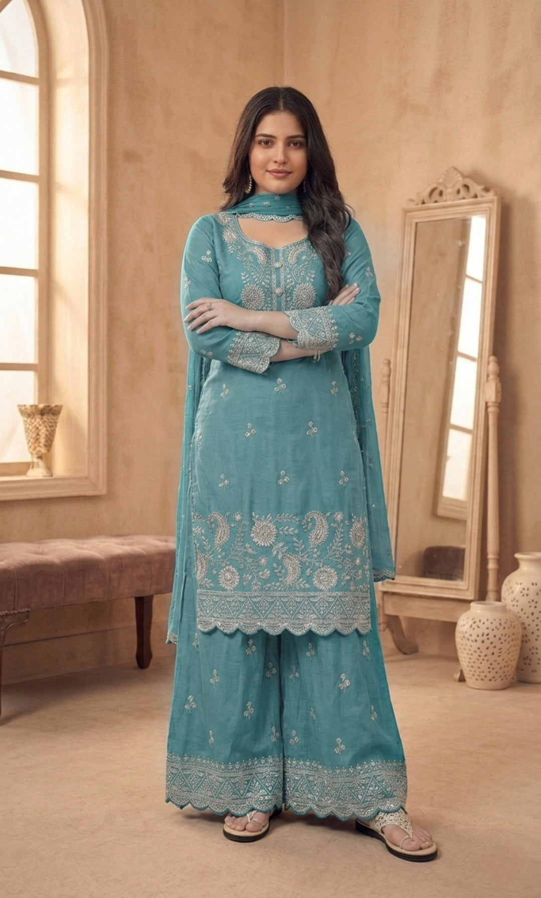 Hessa - Mint Royale Embroidered Suit Set