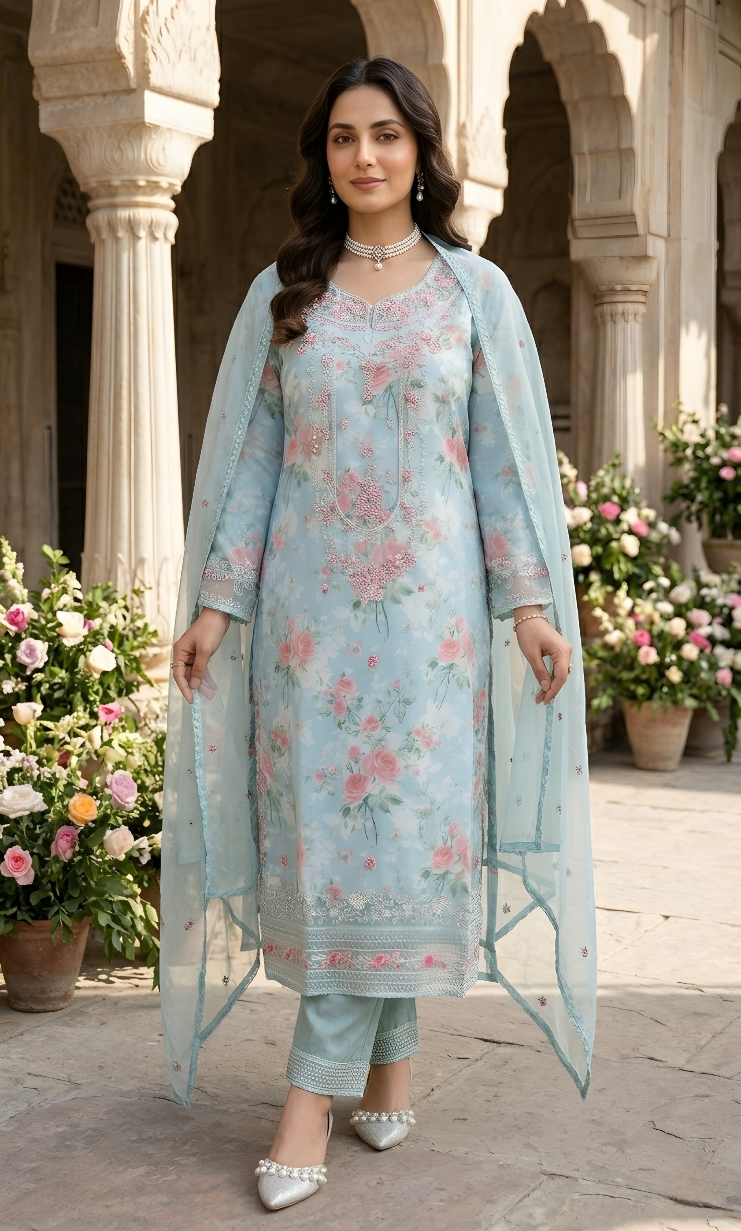 Ajraa-Elegant Floral Embroidered Ethnic Suit Set