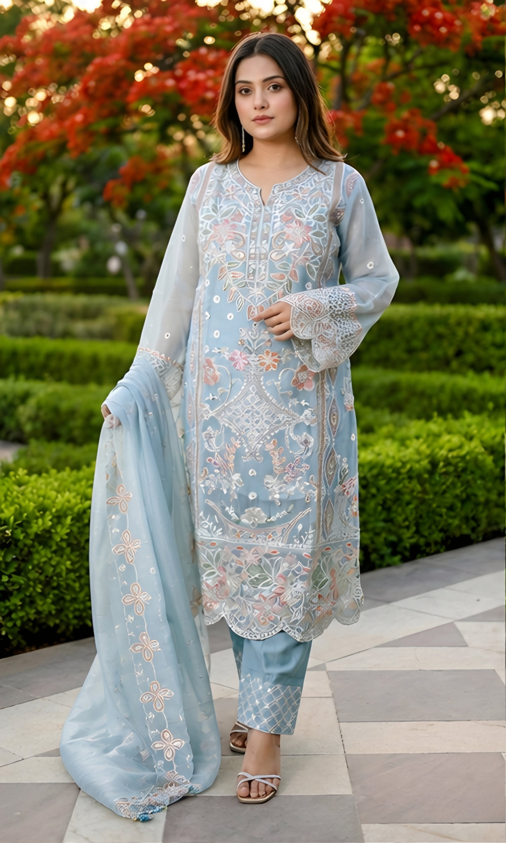 Zoya- Celestial Garden Embroidered Suit Set