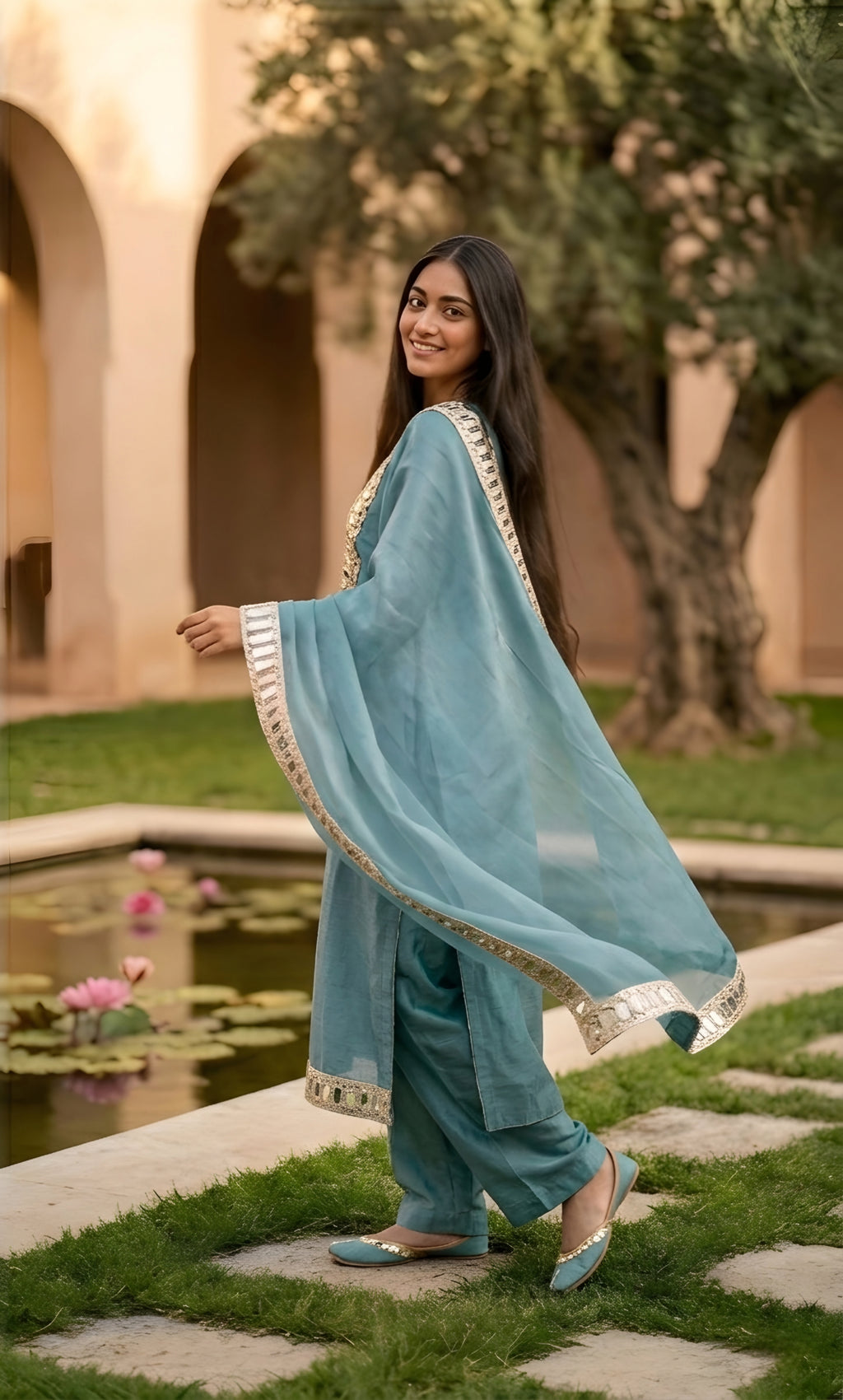 Malak - Lavender Luxe Mirror Work Suit Set