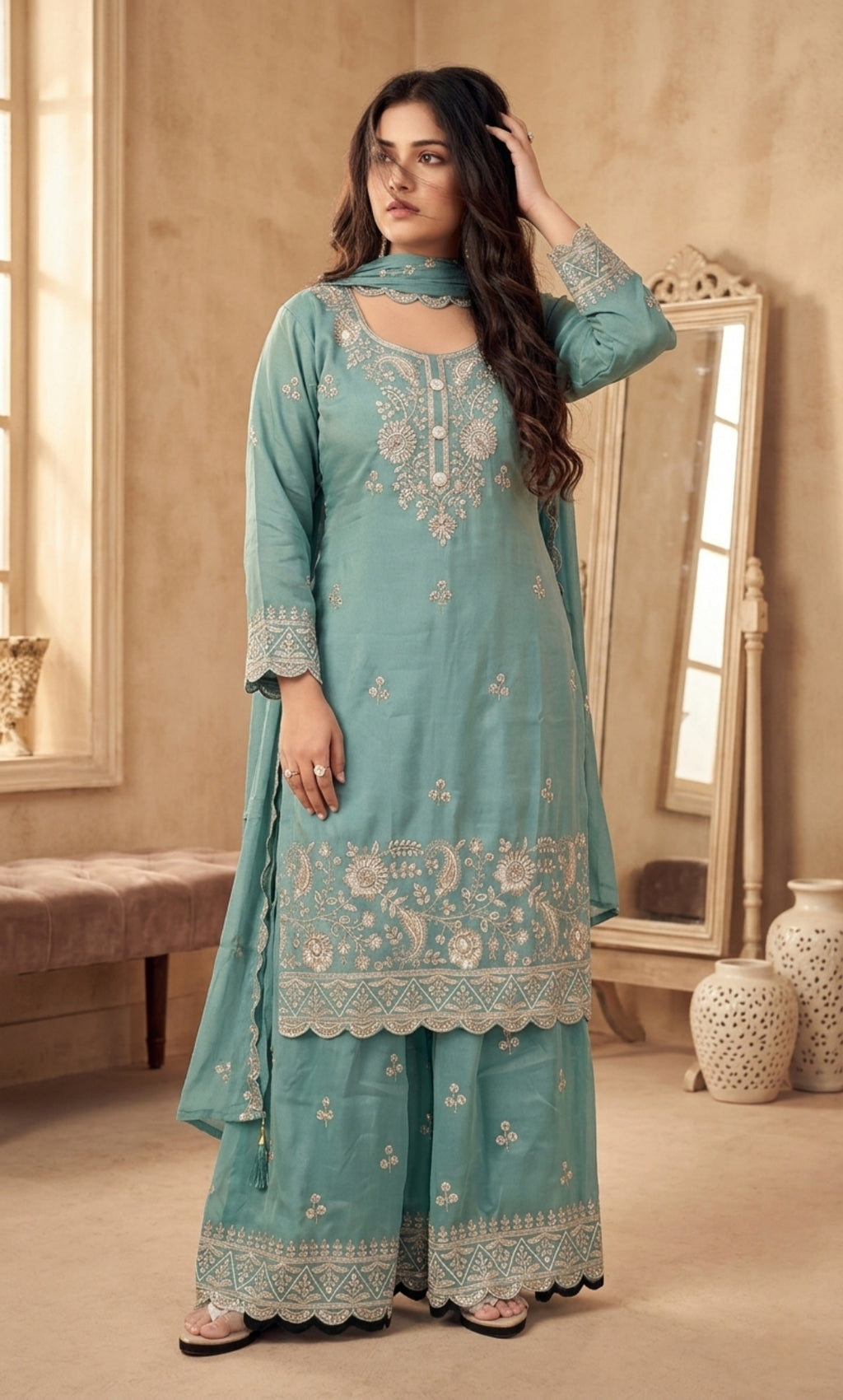 Hessa - Mint Royale Embroidered Suit Set