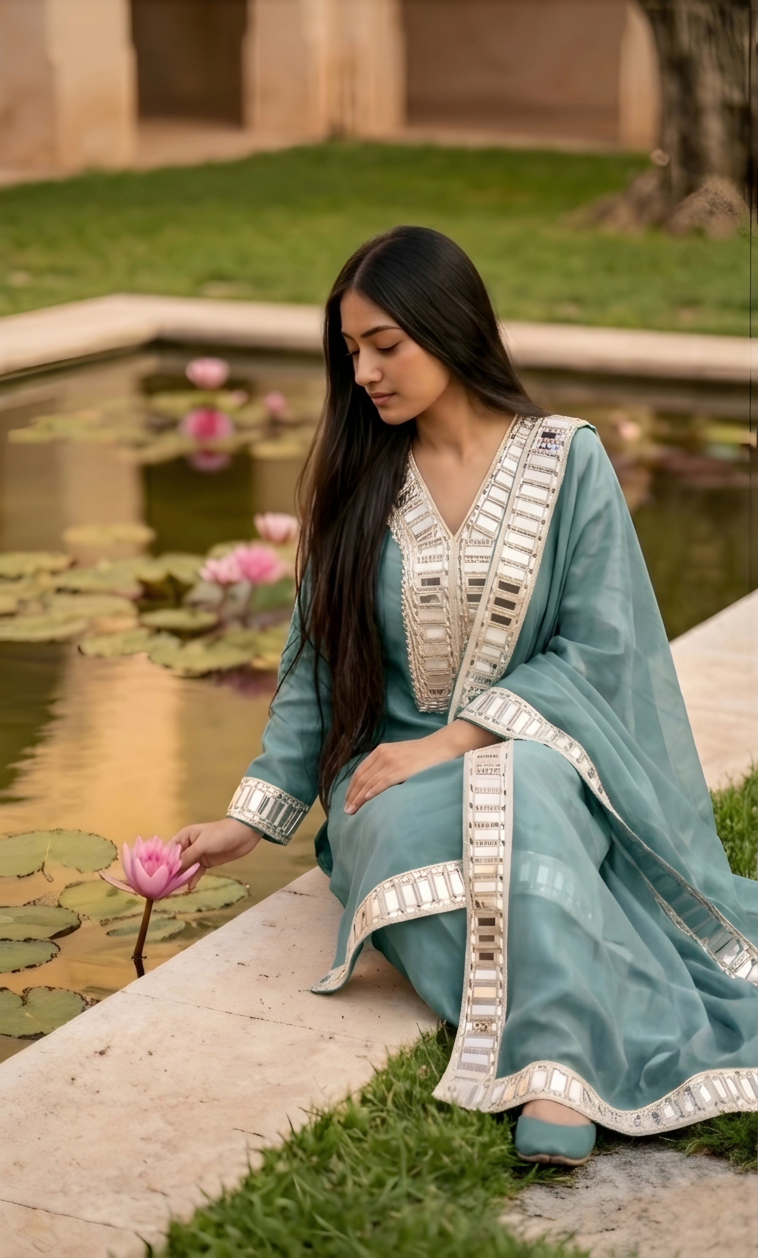 Malak - Lavender Luxe Mirror Work Suit Set