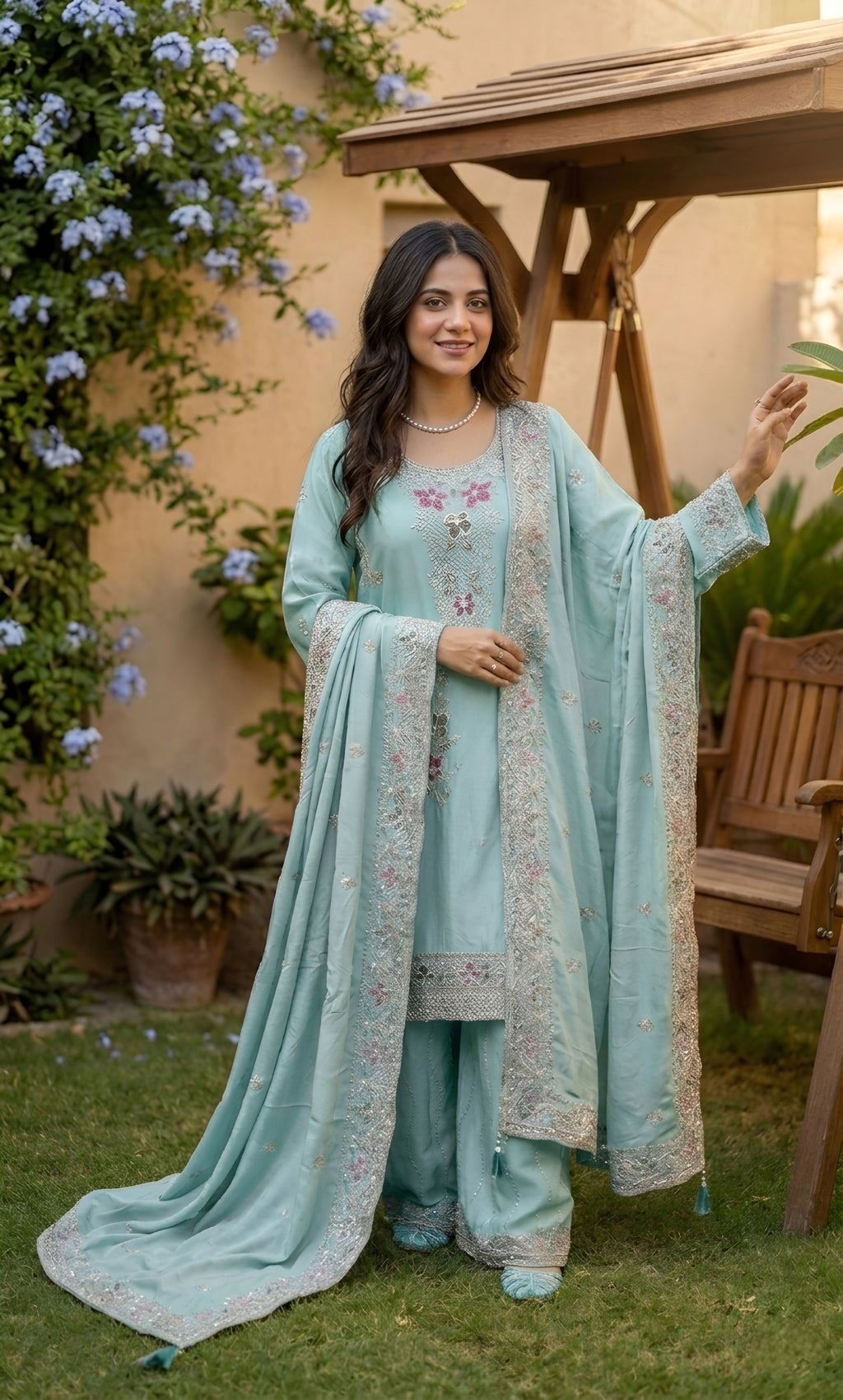 Mahek - Blush Meadow Embroidered Suit Set