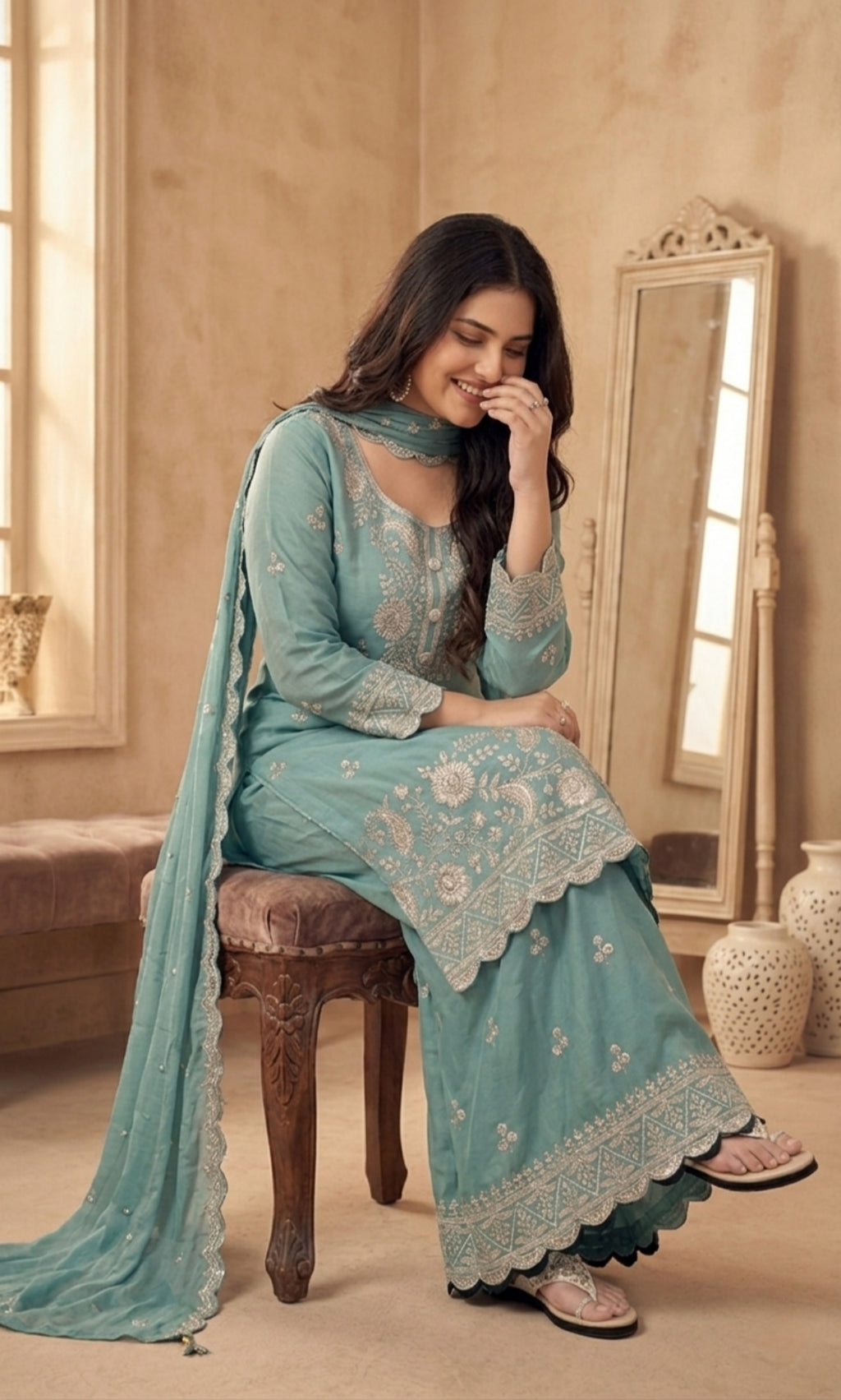 Hessa - Mint Royale Embroidered Suit Set
