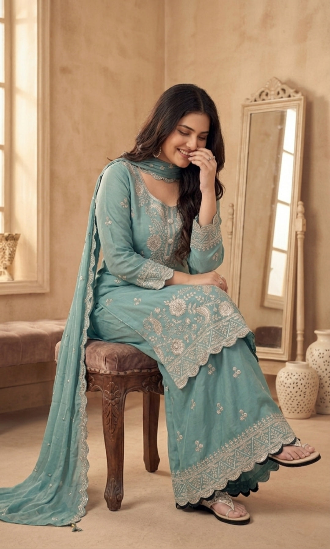 Hessa - Mint Royale Embroidered Suit Set