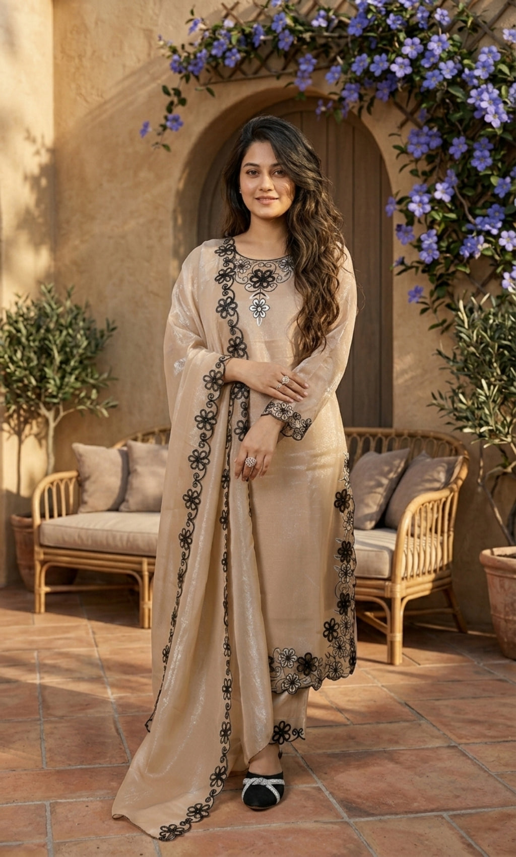 Gulrez-Floral Lace Detail Ethnic Suit Set