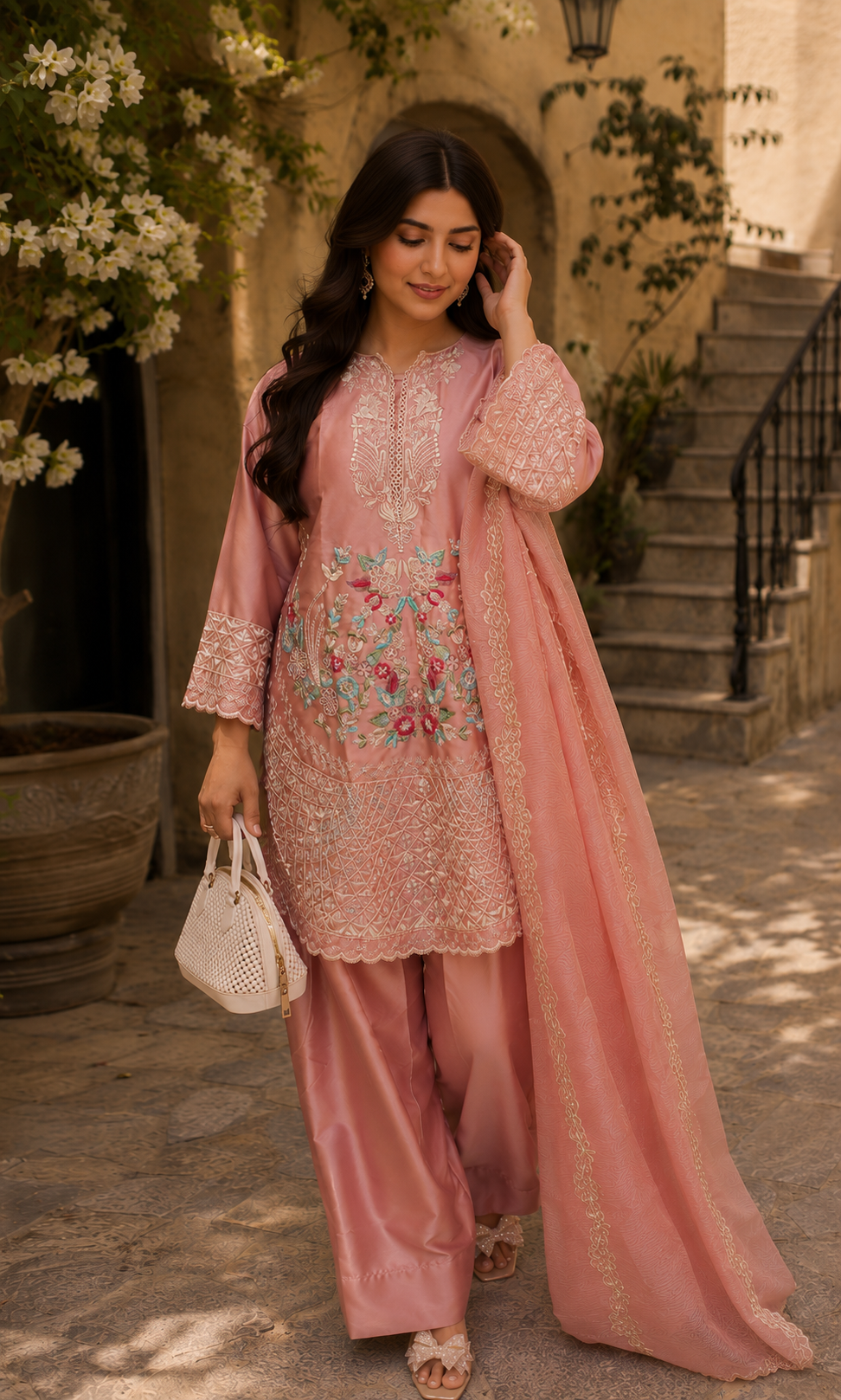 Mayasa - Rose Quartz Embroidered Suit Set