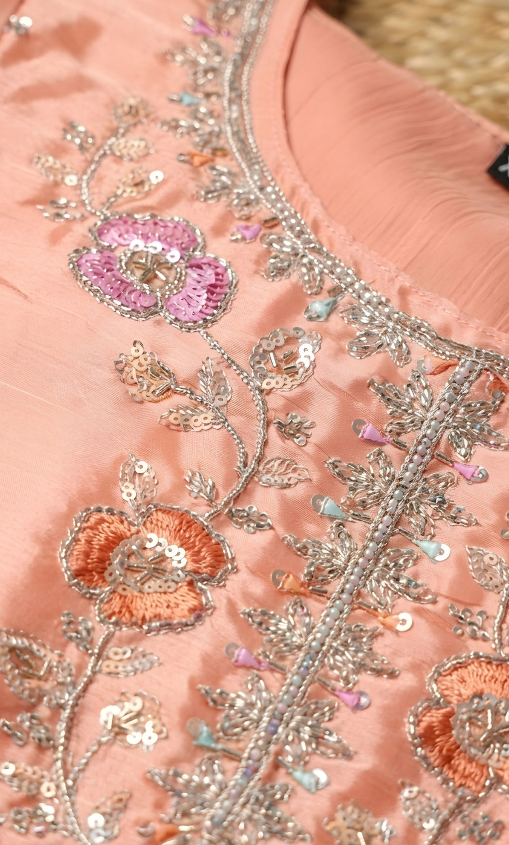 Mehr‑un‑Nisa - Peach Blossom Embroidered Suit Set