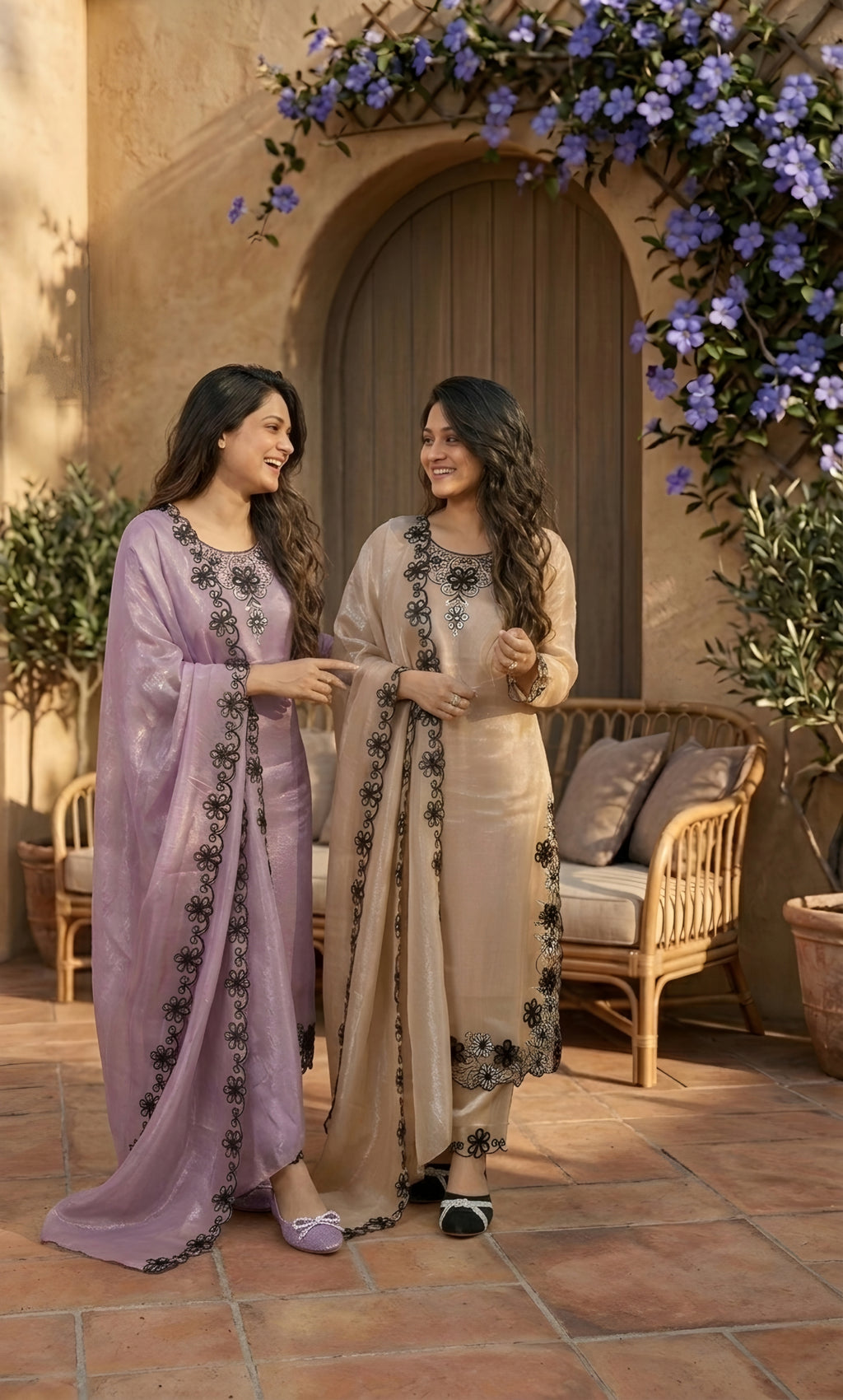 Gulrez-Floral Lace Detail Ethnic Suit Set