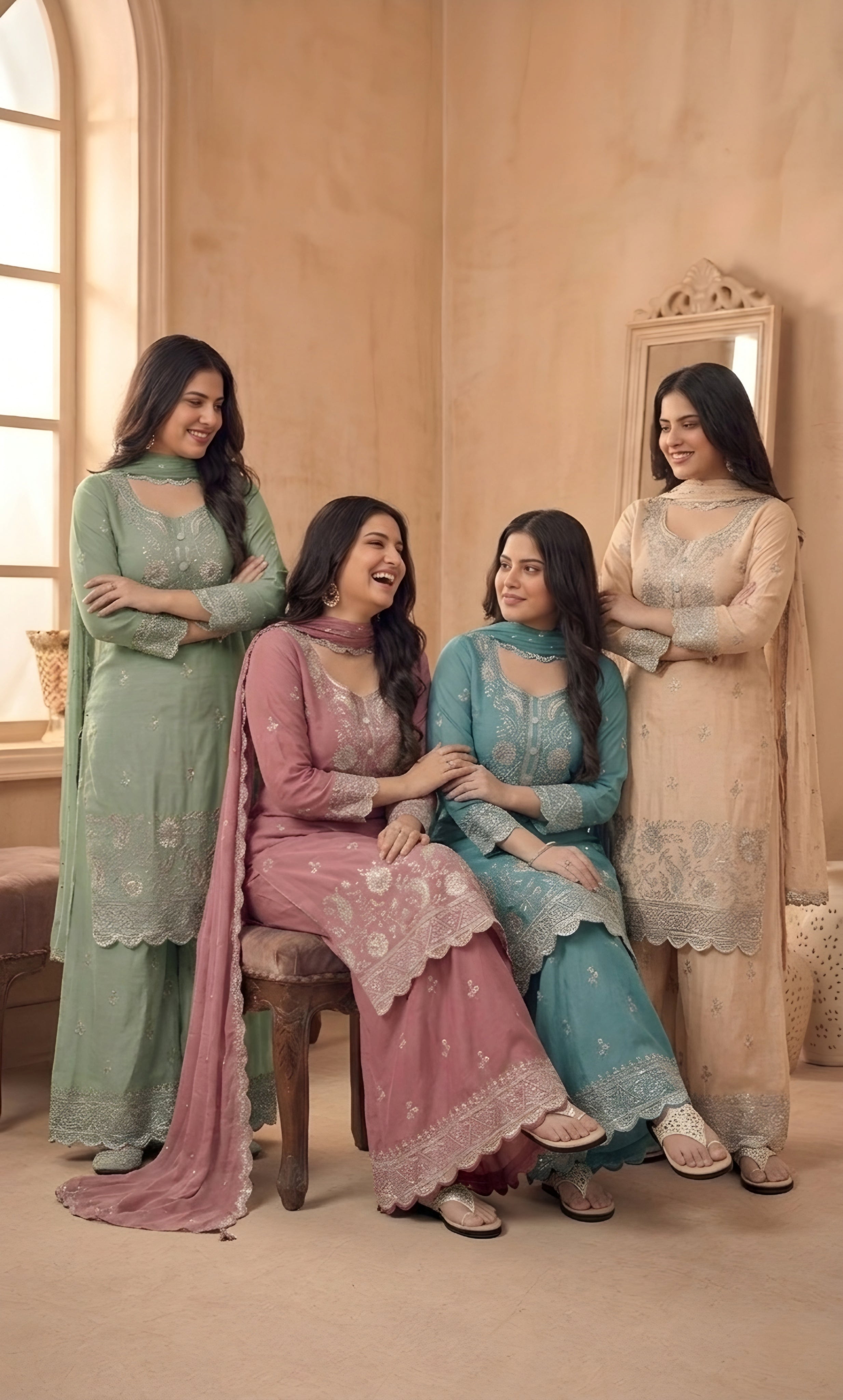 Hessa - Mint Royale Embroidered Suit Set