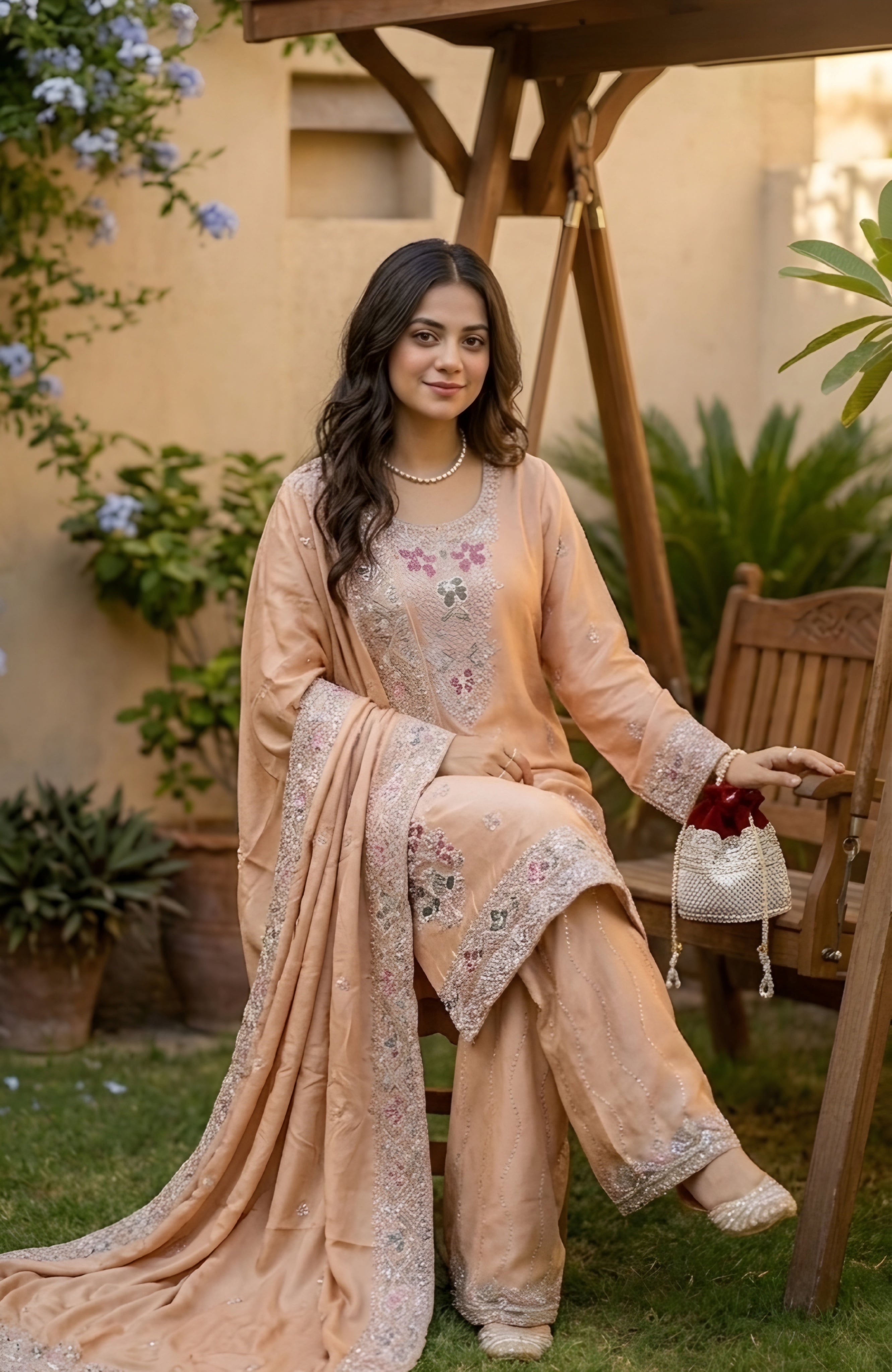 Mahek - Blush Meadow Embroidered Suit Set