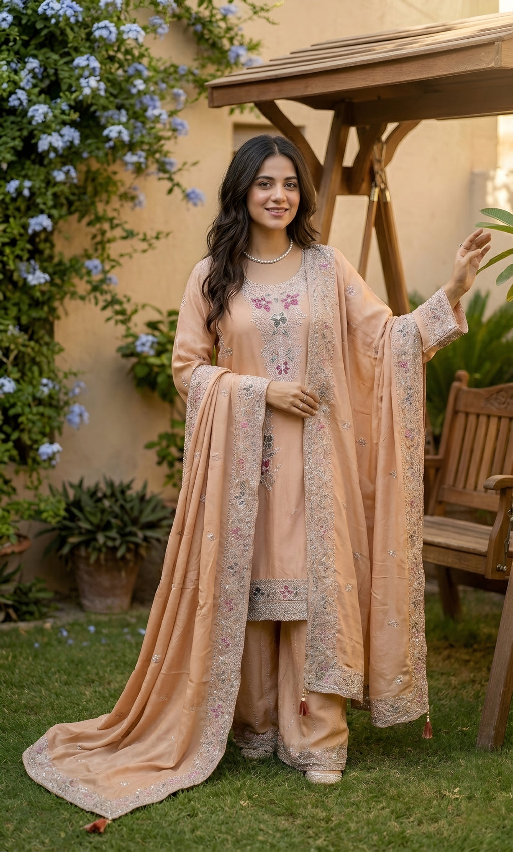 Mahek - Blush Meadow Embroidered Suit Set