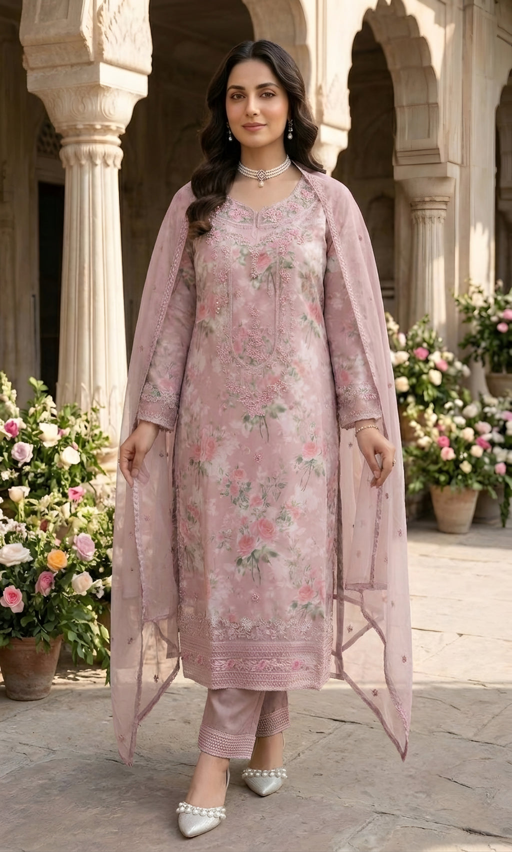Ajraa-Elegant Floral Embroidered Ethnic Suit Set