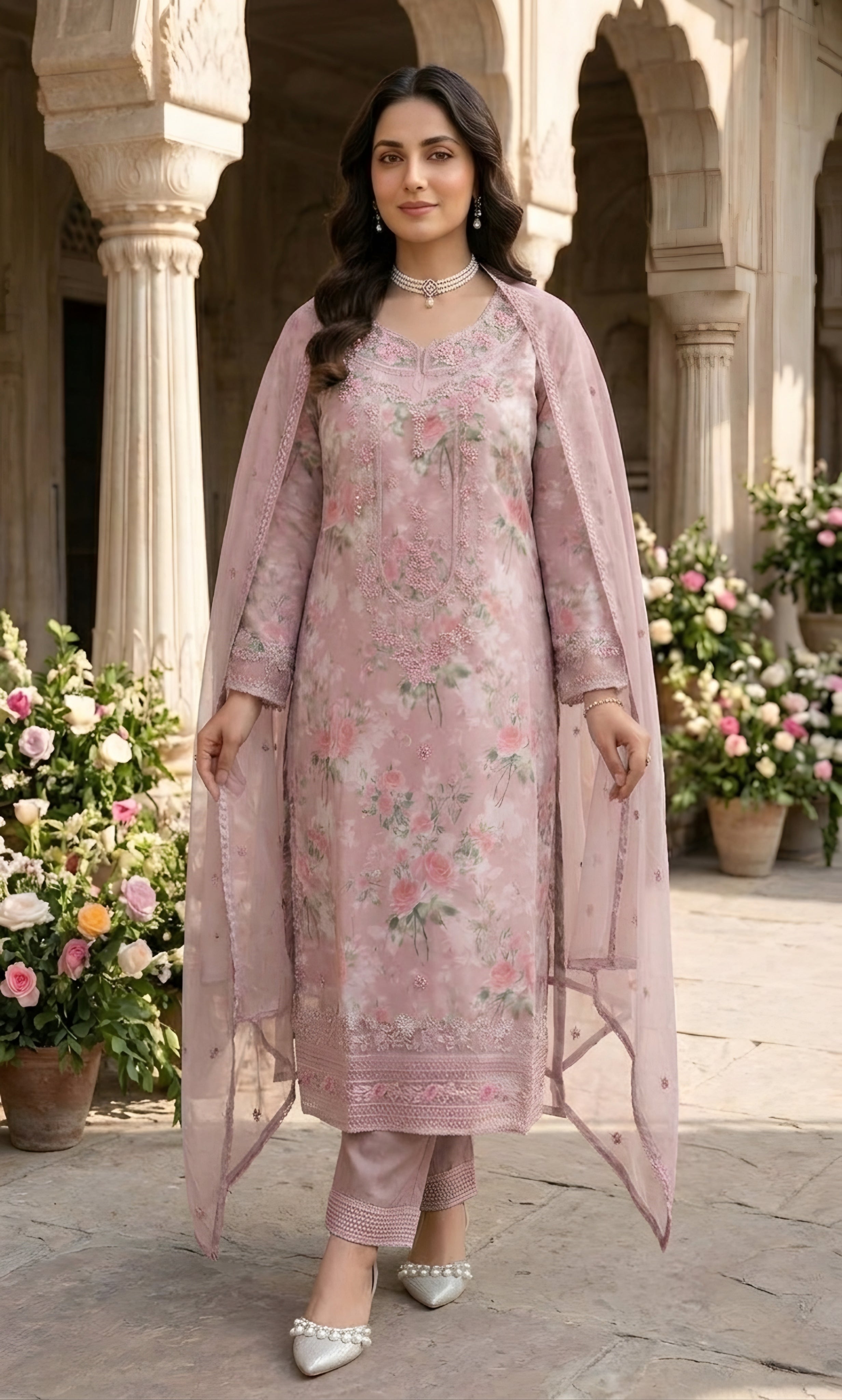 Ajraa-Elegant Floral Embroidered Ethnic Suit Set