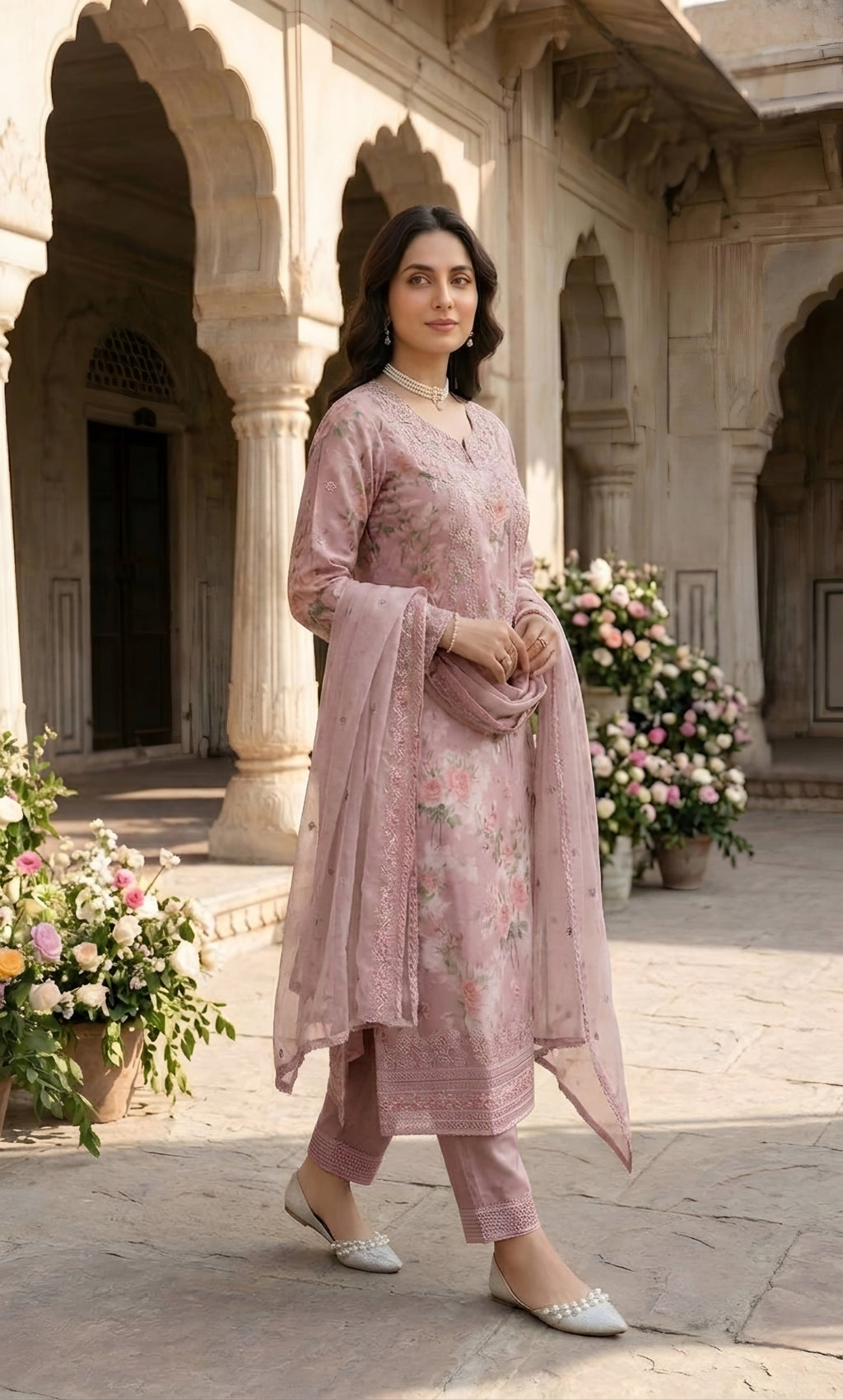 Ajraa-Elegant Floral Embroidered Ethnic Suit Set