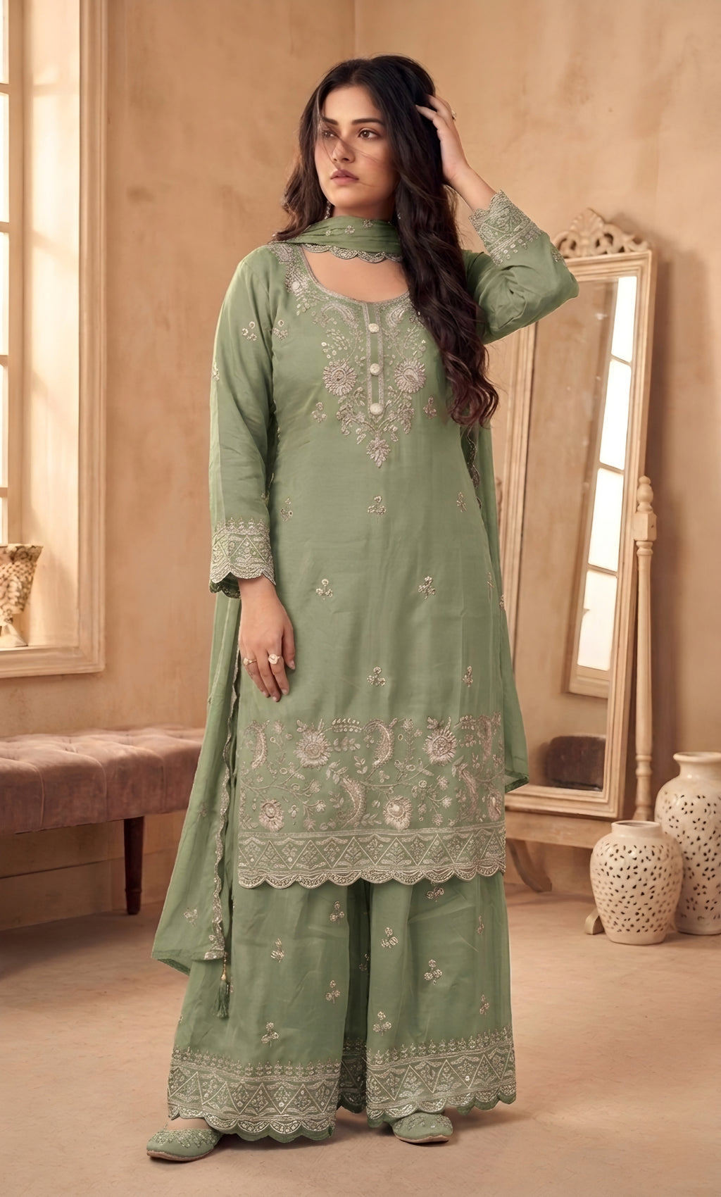Hessa - Mint Royale Embroidered Suit Set