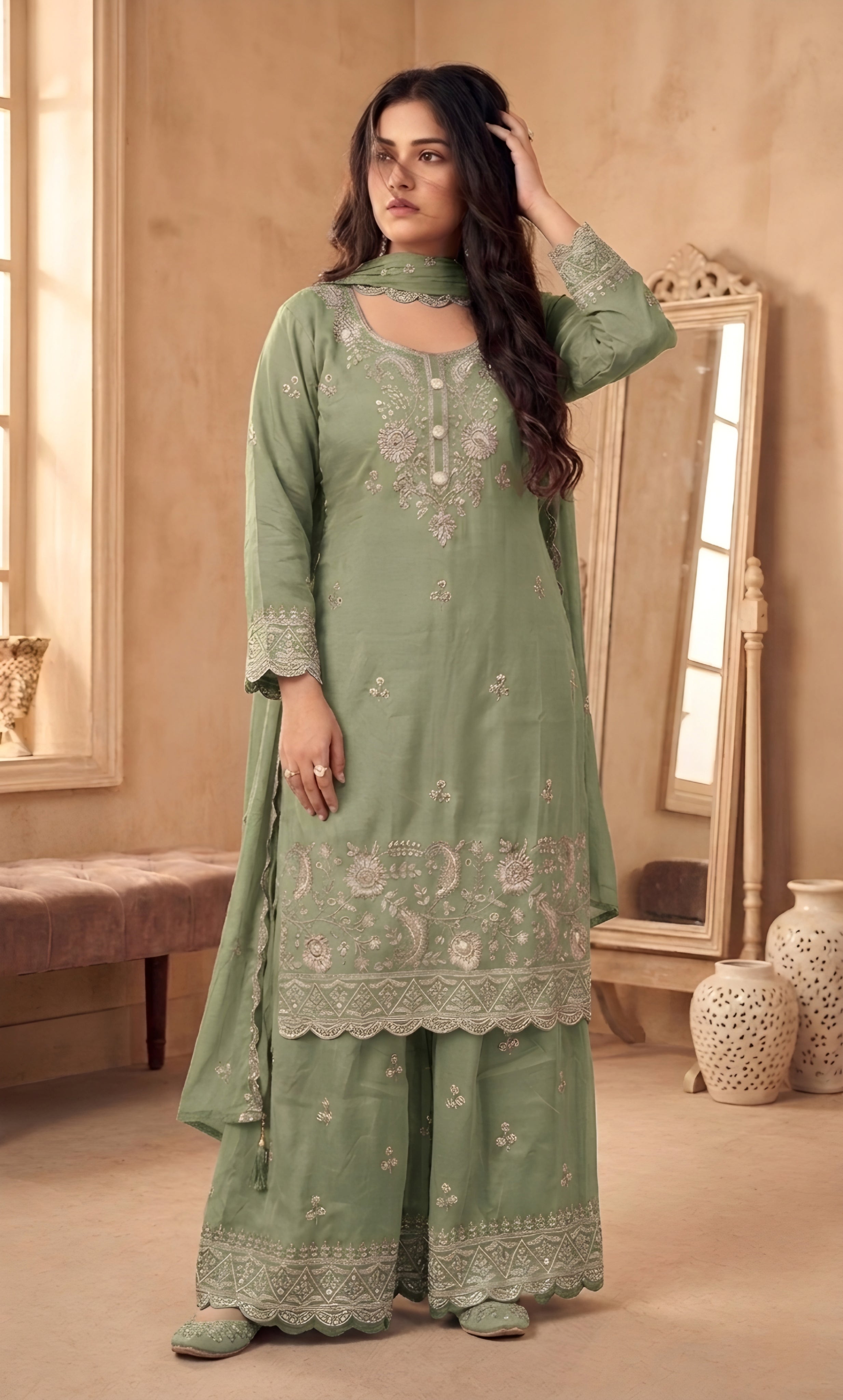 Hessa - Mint Royale Embroidered Suit Set