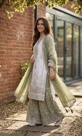 Falak - Ivory Elegance Embroidered Suit Set