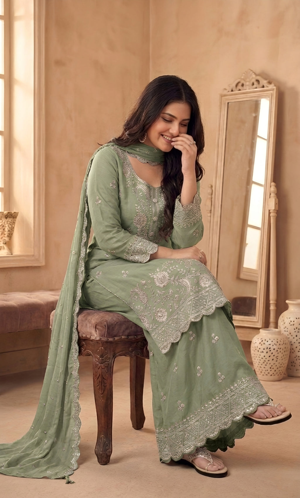 Hessa - Mint Royale Embroidered Suit Set
