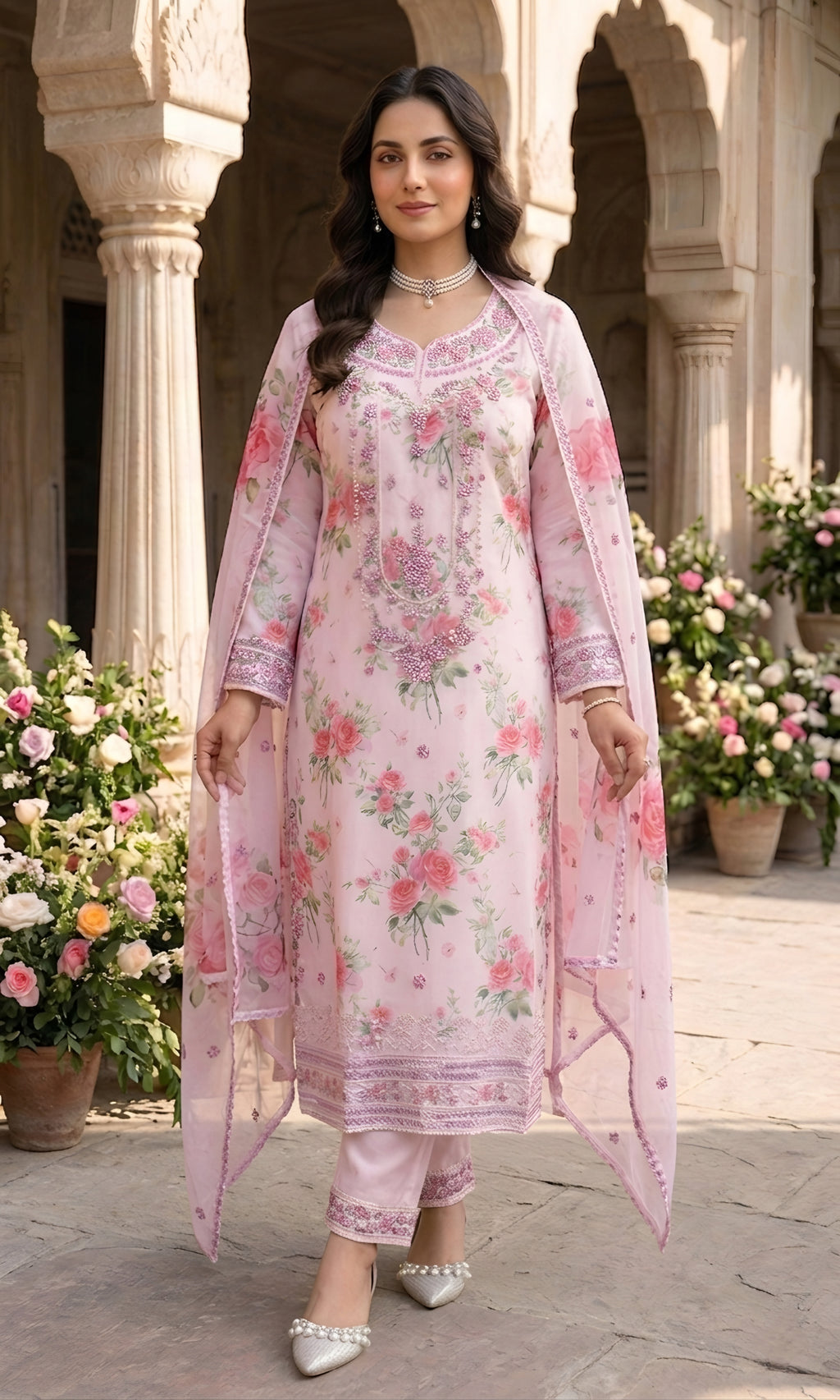 Ajraa-Elegant Floral Embroidered Ethnic Suit Set