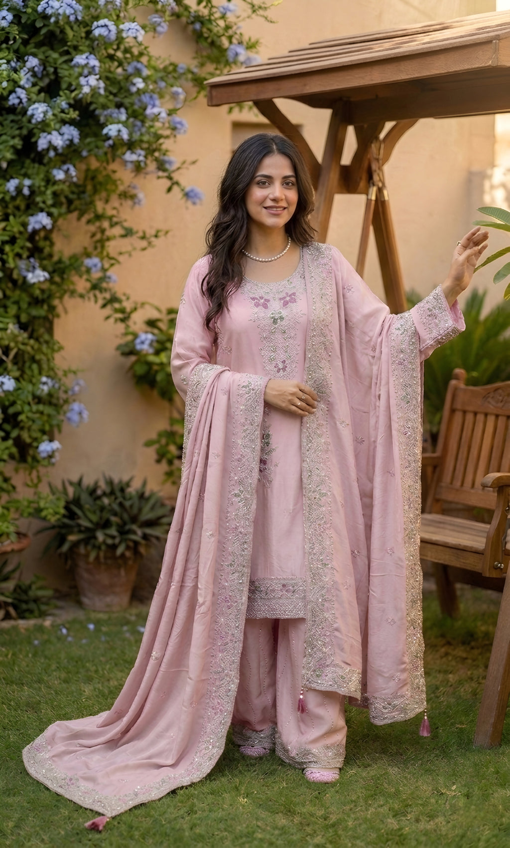 Mahek - Blush Meadow Embroidered Suit Set
