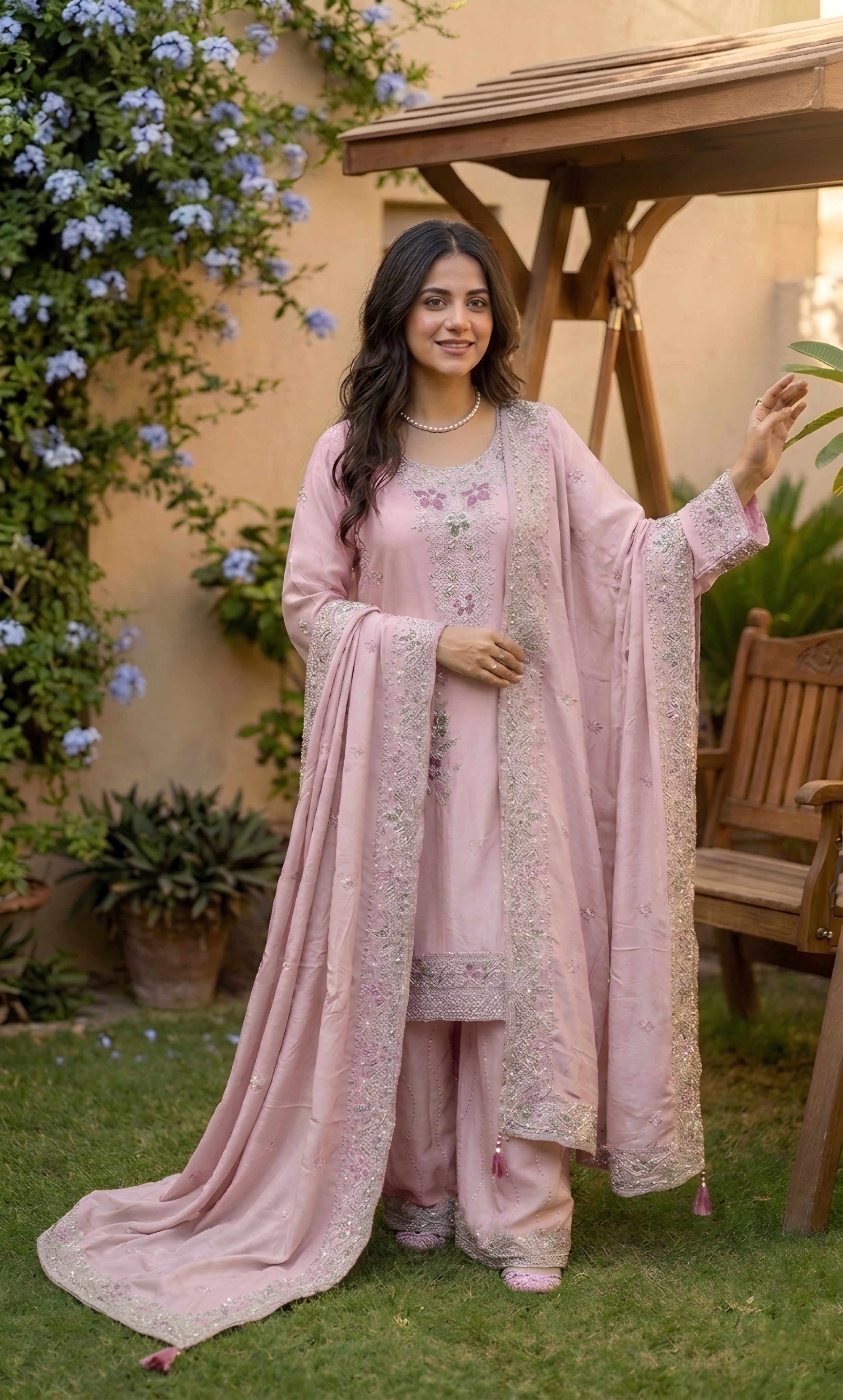 Mahek - Blush Meadow Embroidered Suit Set