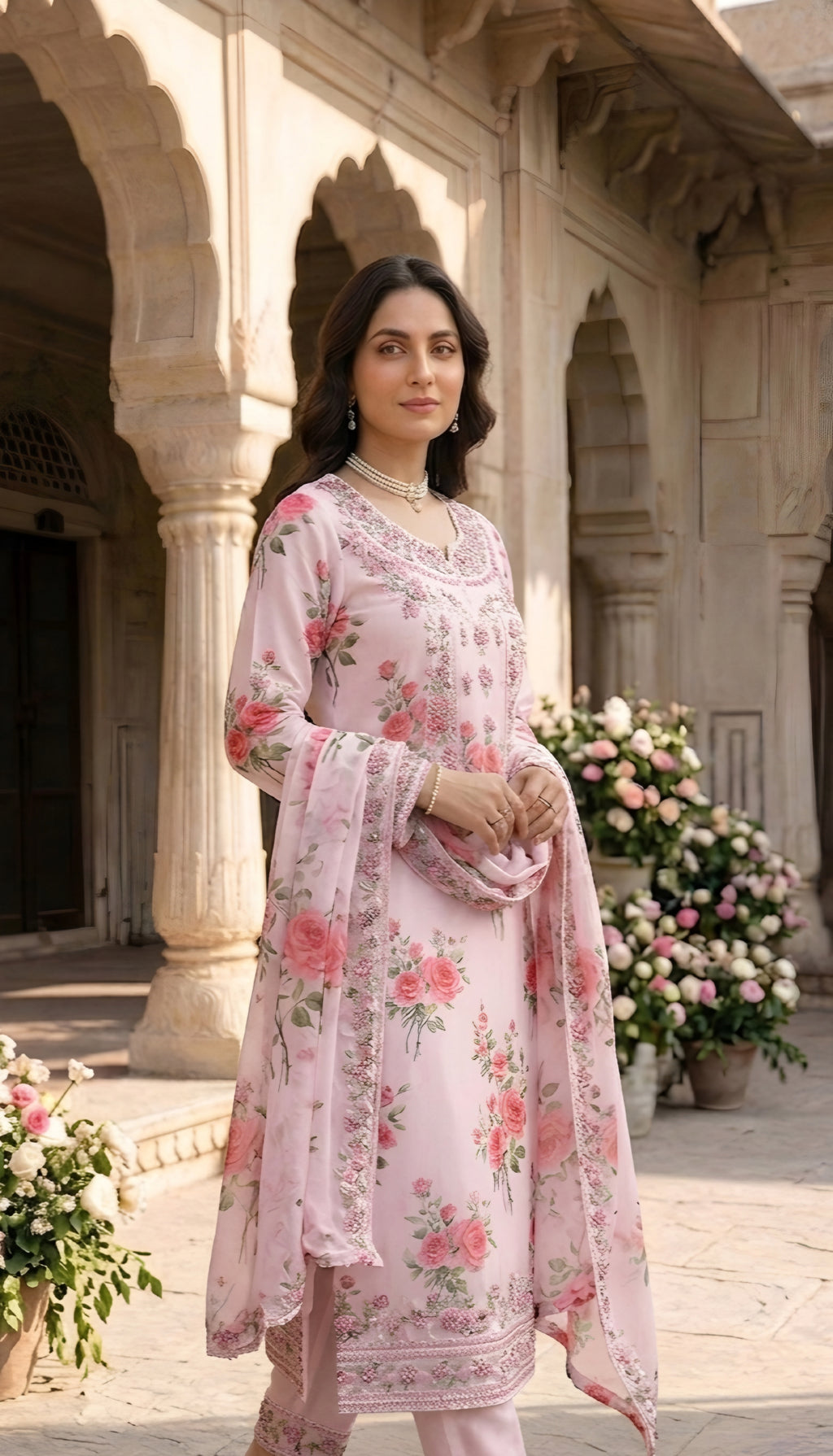 Ajraa-Elegant Floral Embroidered Ethnic Suit Set