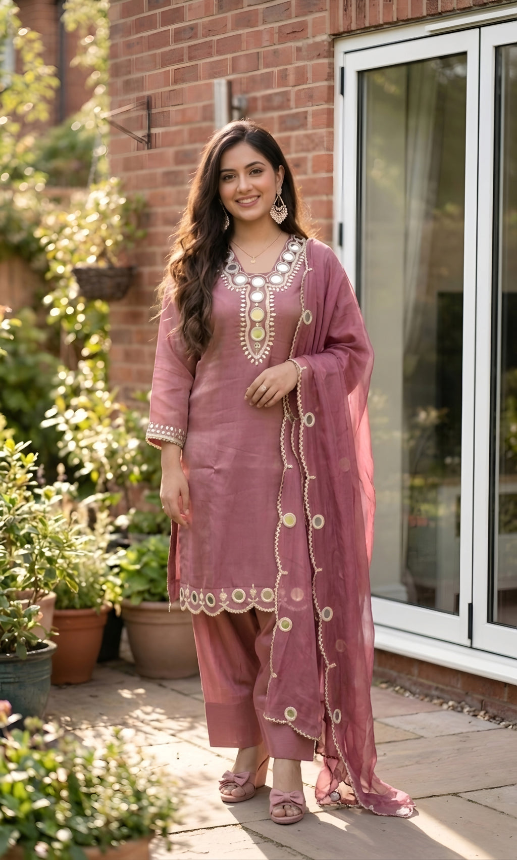 Zainab - Plum Radiance Mirror Work Suit Set