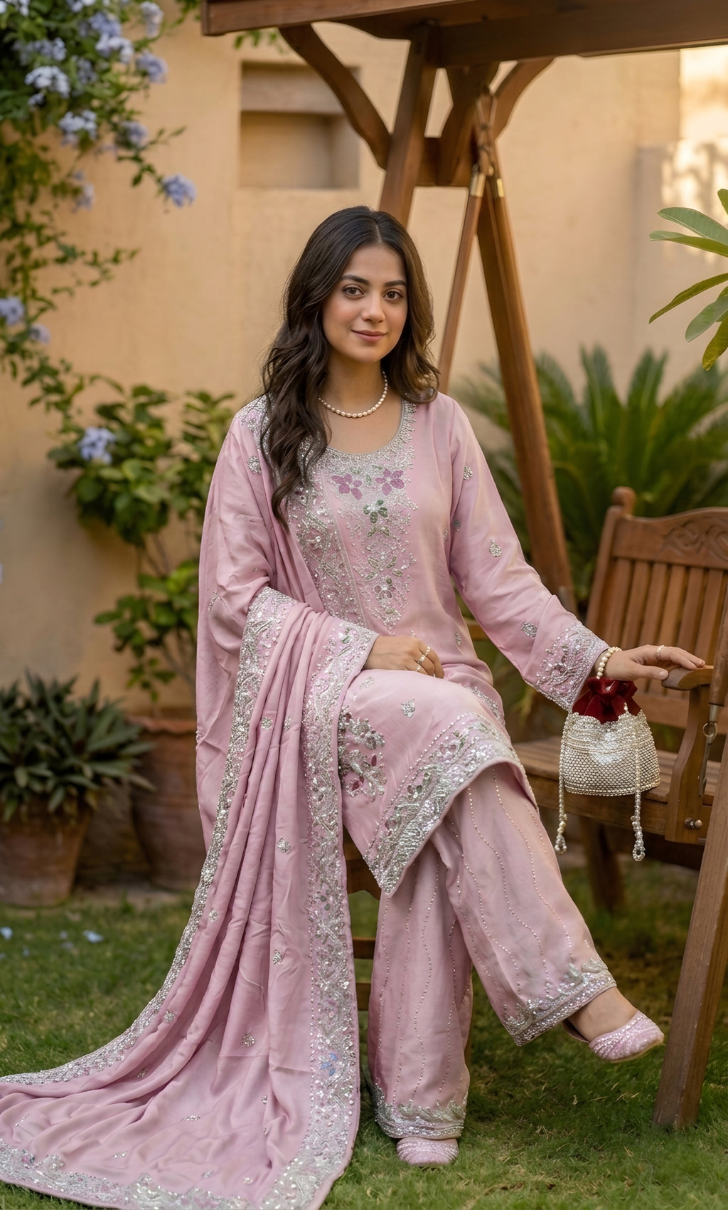 Mahek - Blush Meadow Embroidered Suit Set