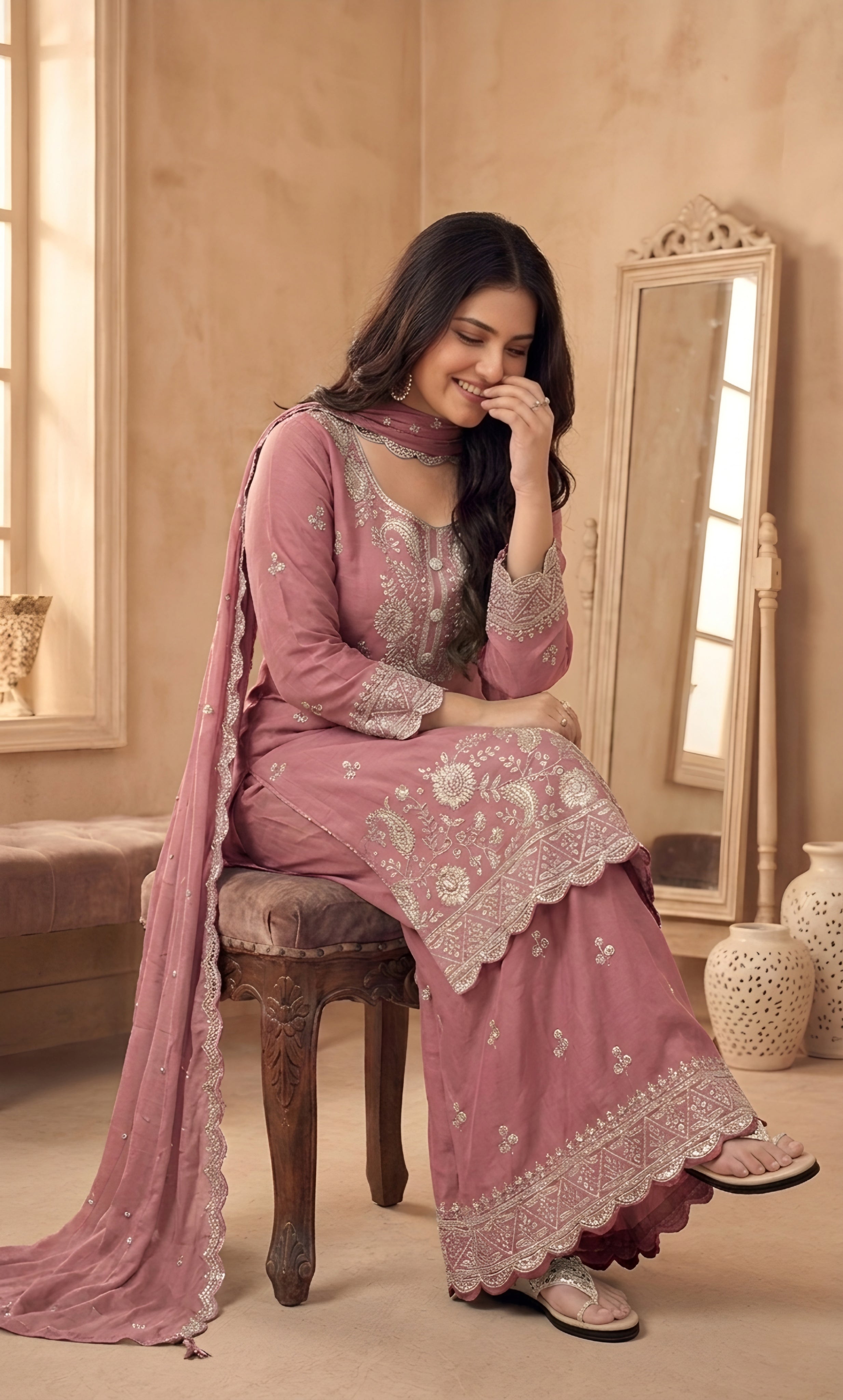 Hessa - Mint Royale Embroidered Suit Set