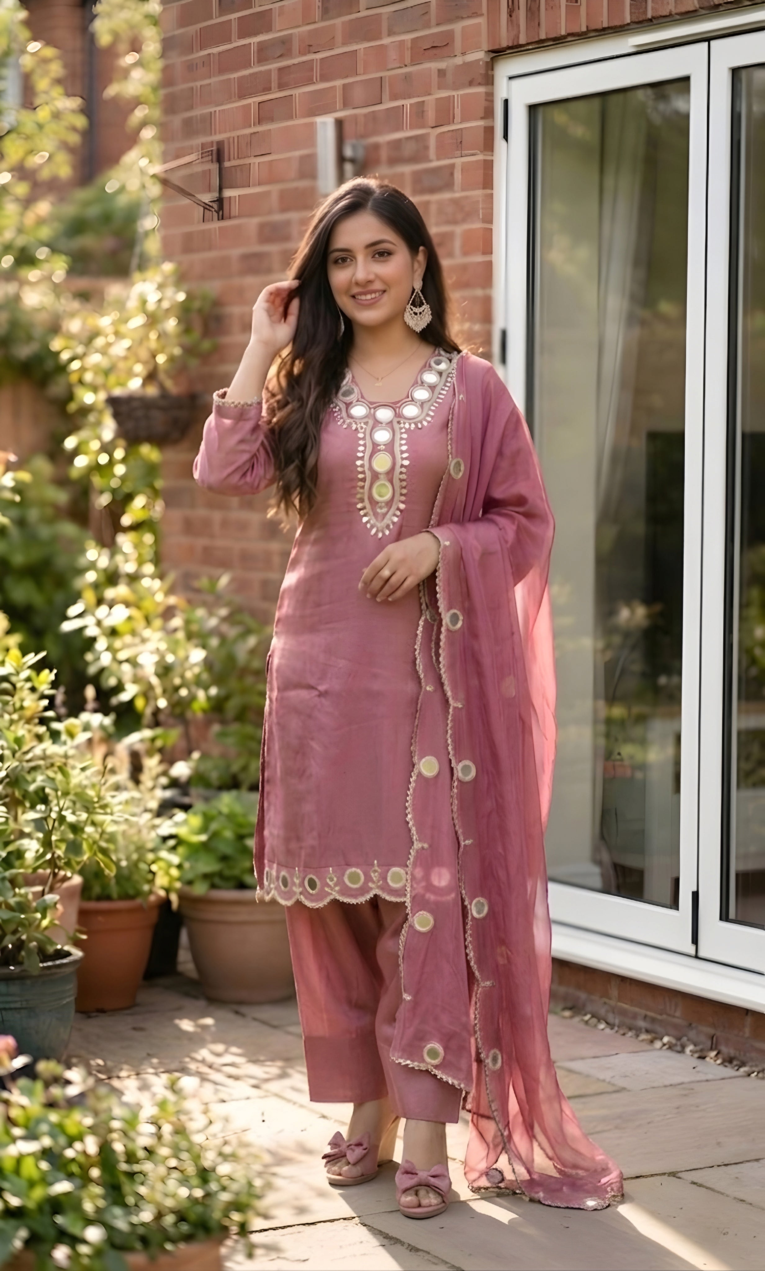 Zainab - Plum Radiance Mirror Work Suit Set
