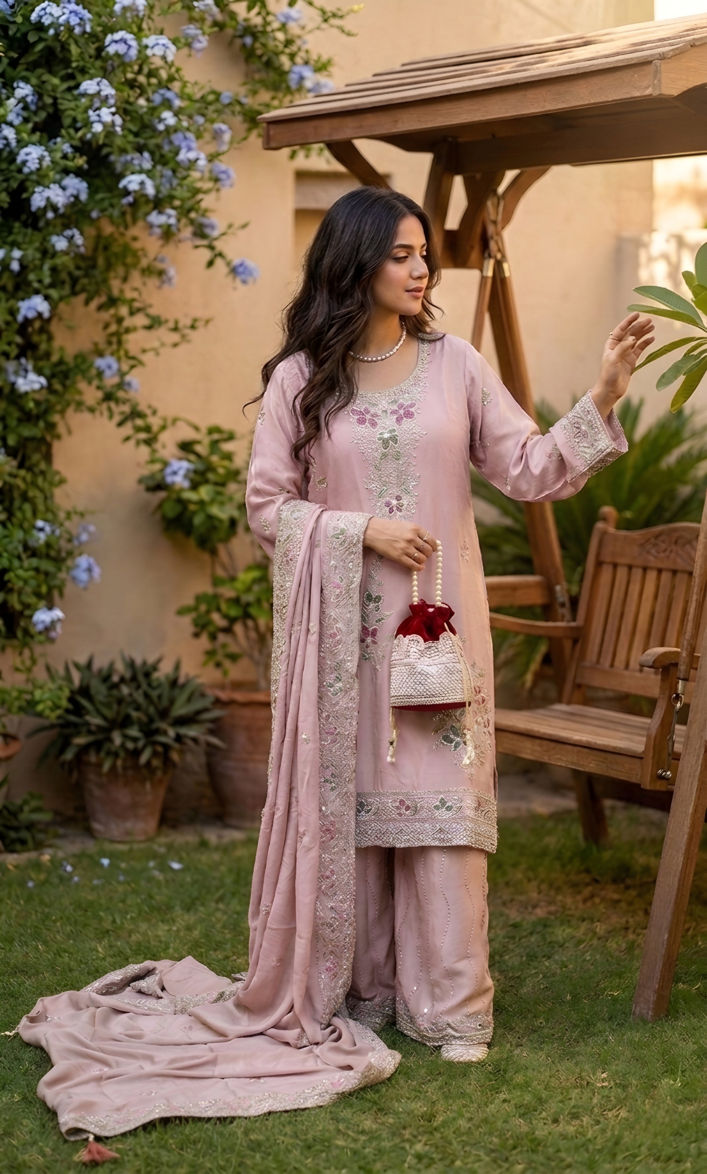 Mahek - Blush Meadow Embroidered Suit Set