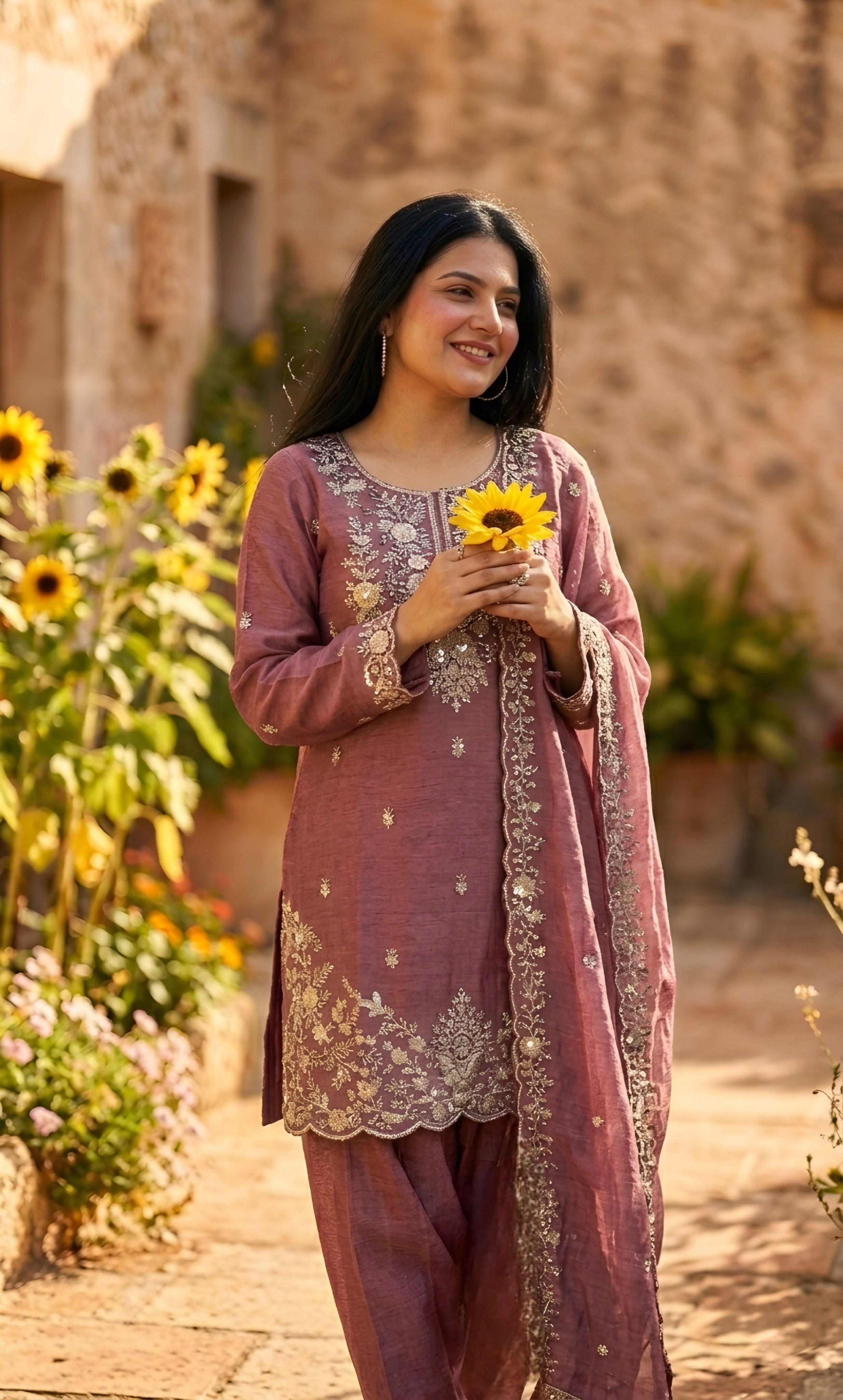 Maya - Royal Orchid Embroidered Suit Set